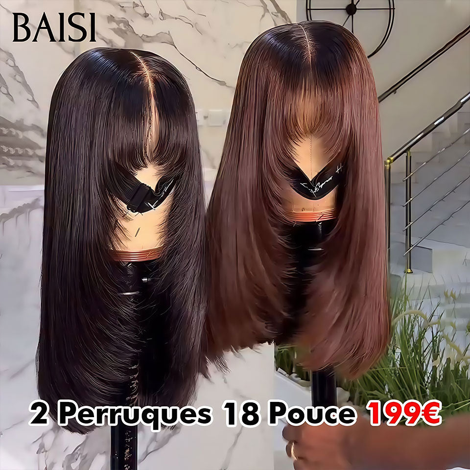 BAISI perruque Vietnam Hair Lisse Bob avec frange 2 Perruques 199€ 16 pouces Moitié Prix Haute Qualité 250% Densité NOIR SDD BONE Straight en 100% Cheveux Humains MP50