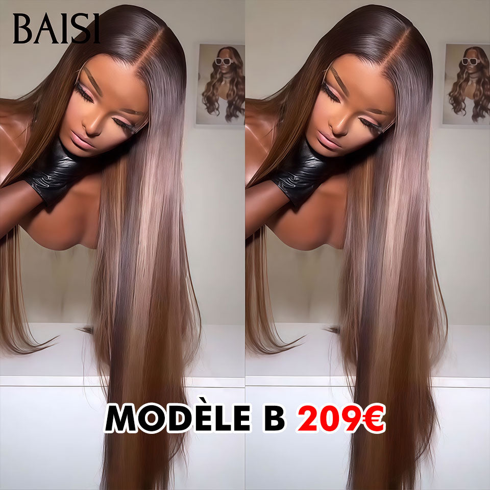 BAISI promotion lace frontal 13x4 Perruque 30 Pouces Body wave Marron 1BT4# ou Lisse Mixte Miel ou deep wave Marron en 100% Cheveux Humains