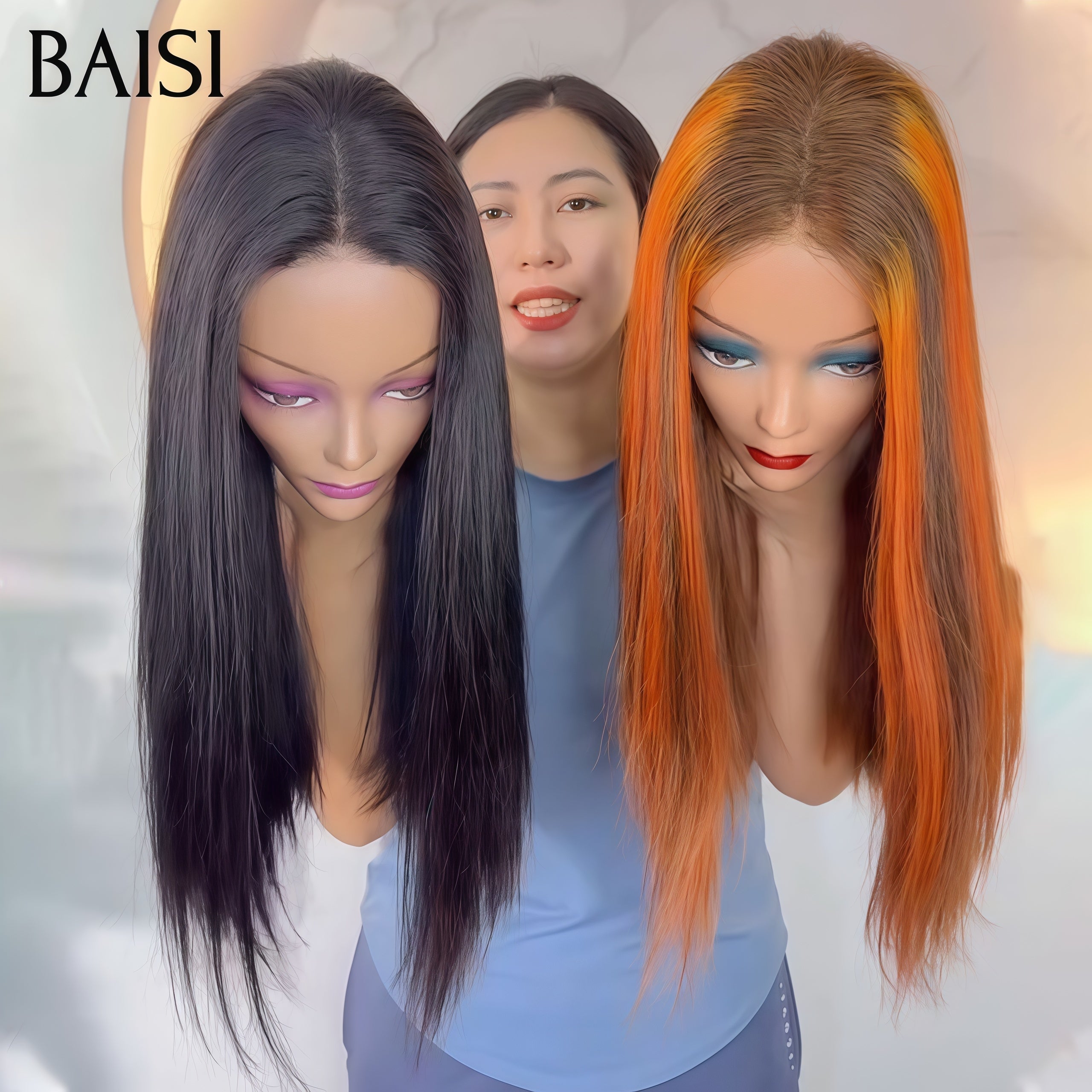 BAISI PROMO 2 perruques 229€ 2X6 lace closure en couleur Mixte orange et NOIR de luxe SDD BONE Straight Lisse Bob Haute Qualité en 100% Vietnam Hair