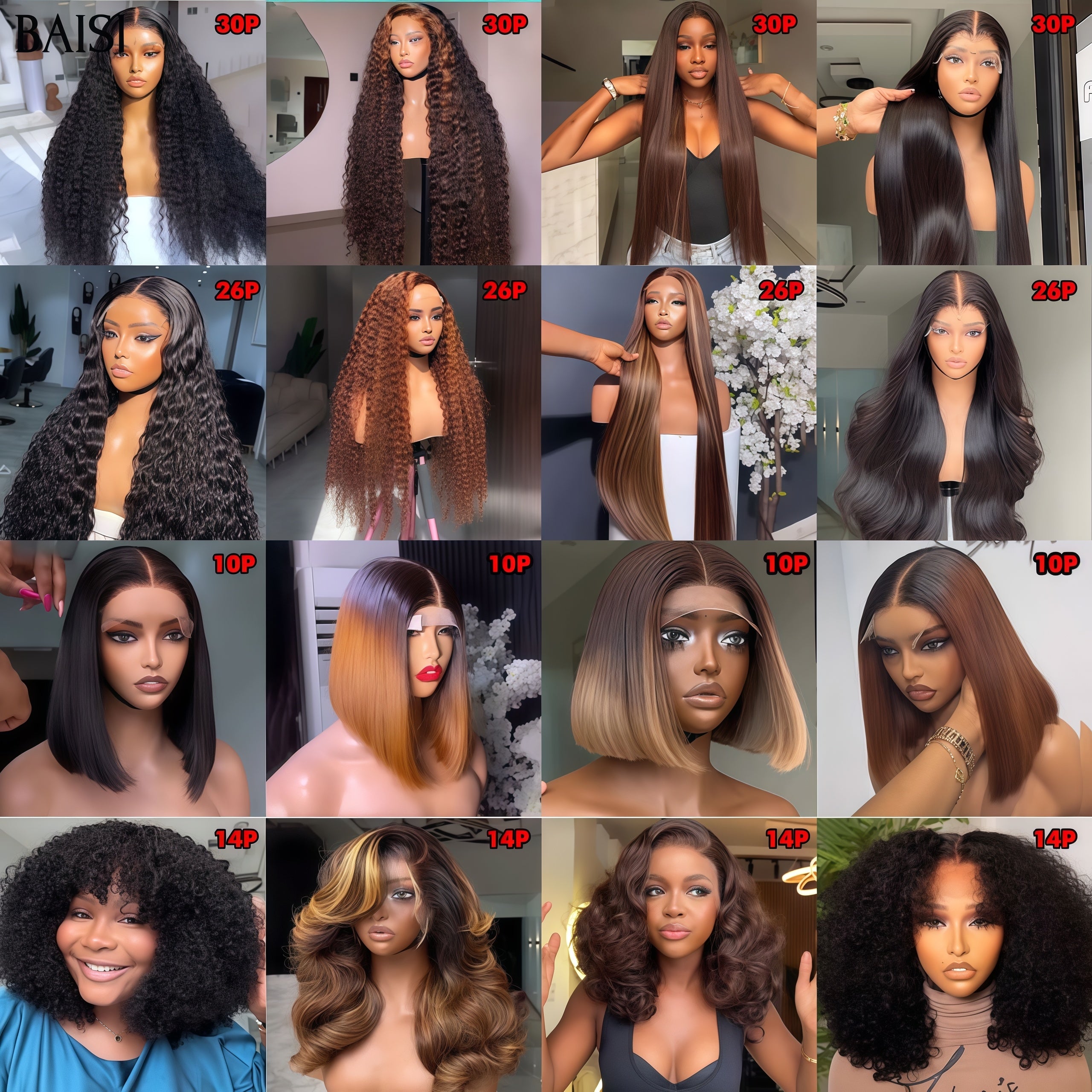 BAISI Offre spéciale 16 Perruques 1199€ pour revendre couleurs différentes Libre de choisir en 100% vrais cheveux humains