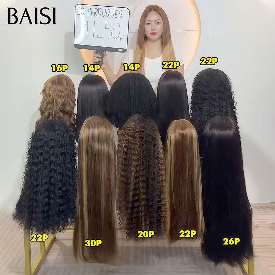 BAISI Grande PROMO 10 perruques 1450€ 13X4 lace frontal Lisse et curly wave Une variété de perruques au choix en 100% vrais cheveux humains