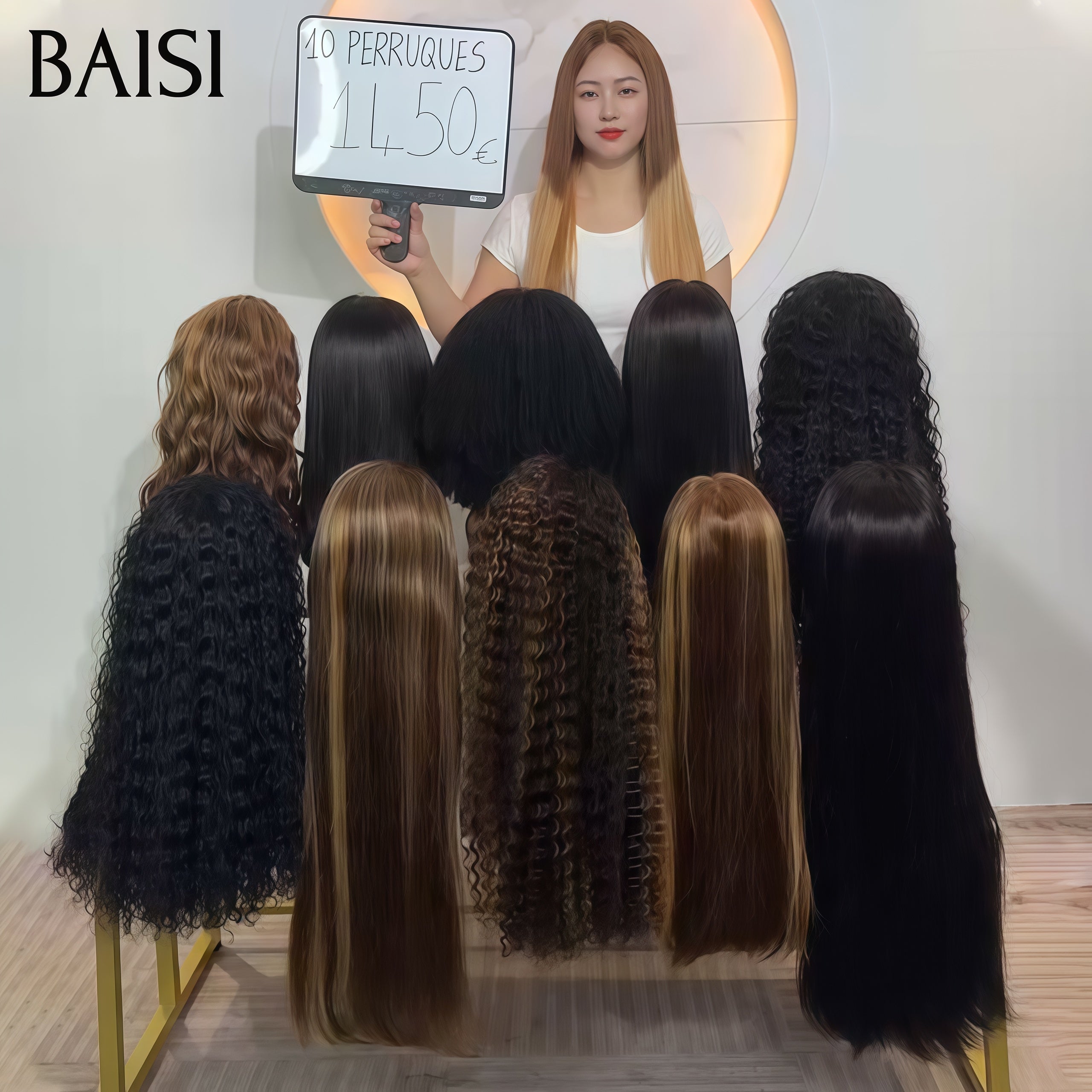 BAISI Grande PROMO 10 perruques 1450€ 13X4 lace frontal Lisse et curly wave Une variété de perruques au choix en 100% vrais cheveux humains
