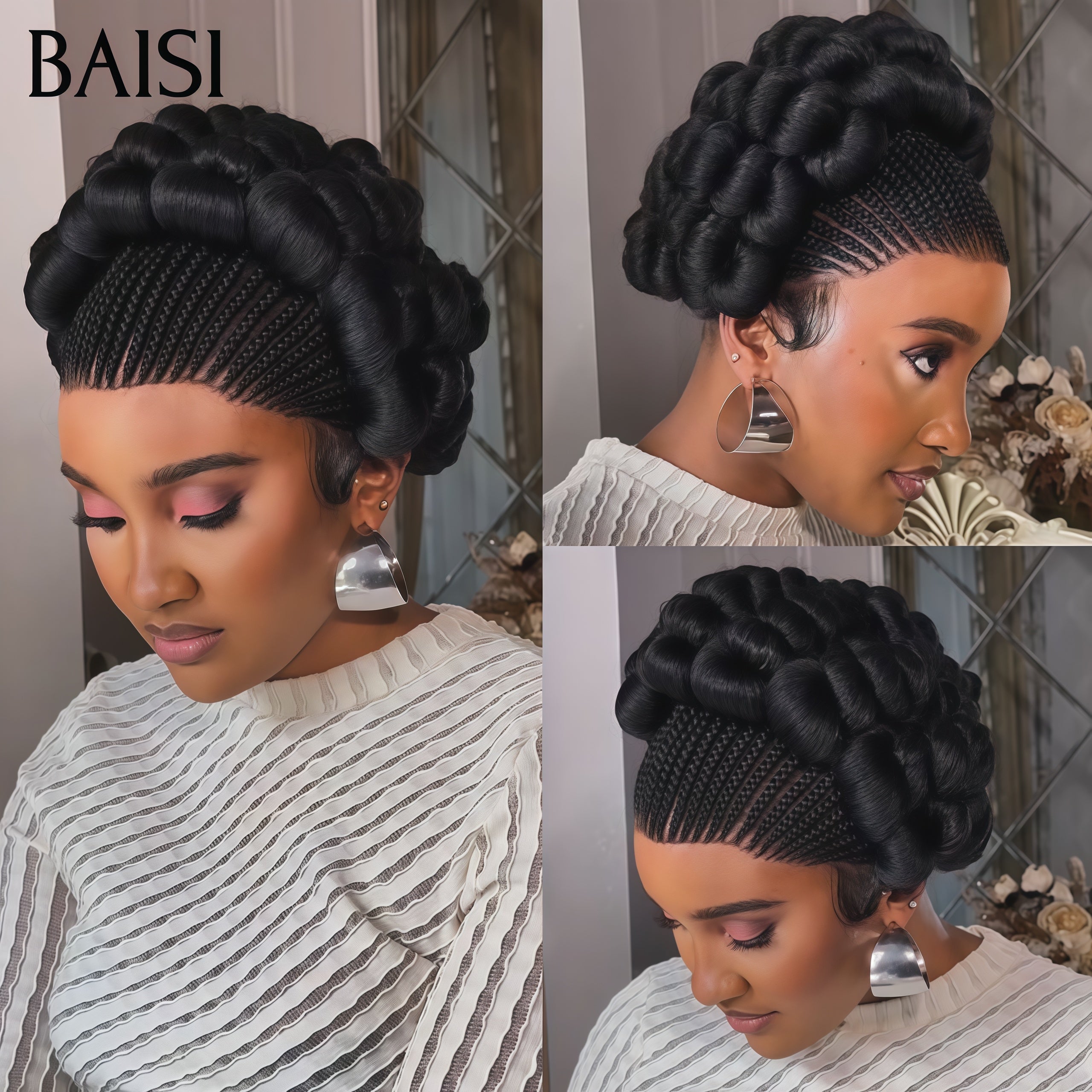 BAISI Perruque tressées en dentelle complète 100% Cheveux Naturels perruque avec Petite natte NOIR 100% cheveux humains