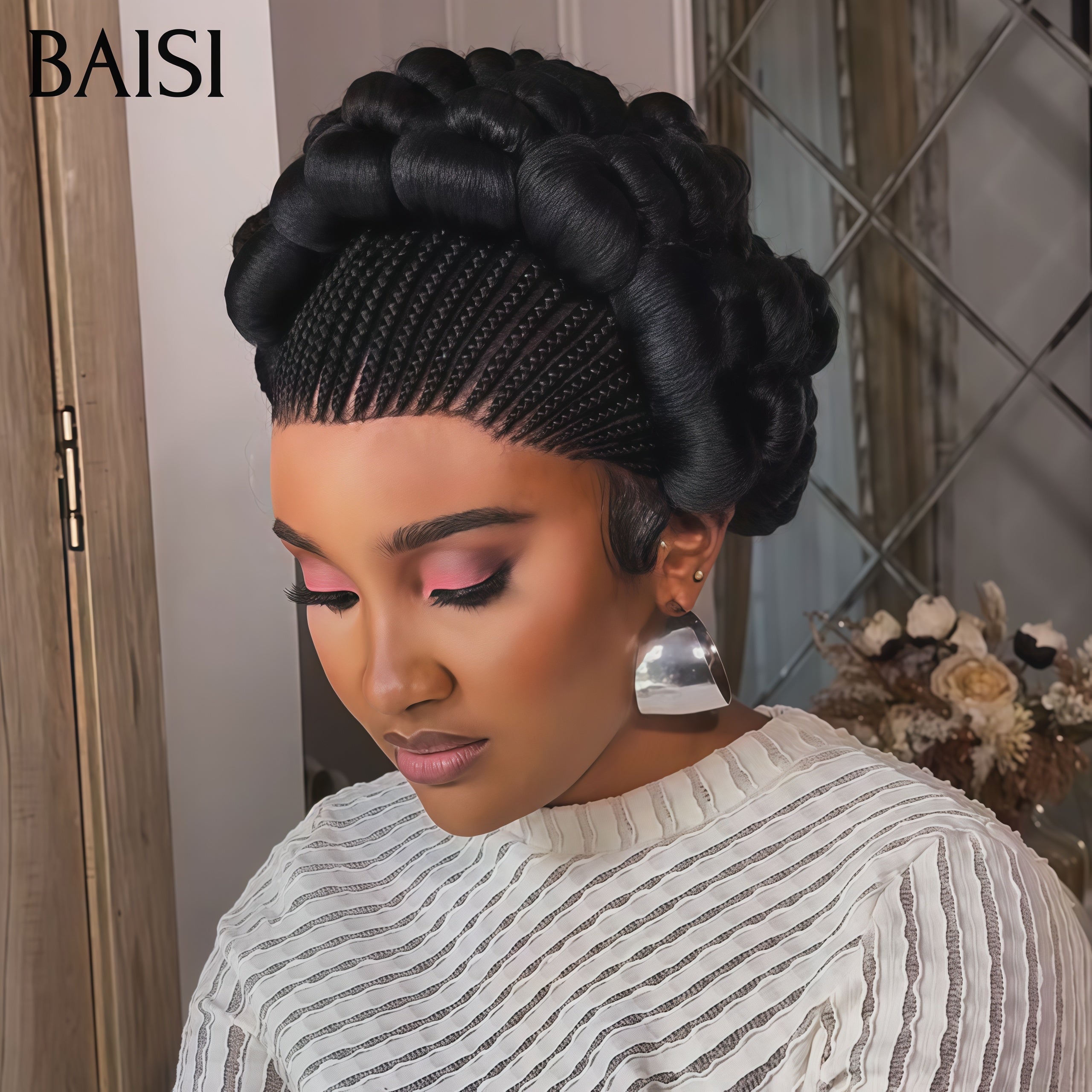 BAISI Perruque tressées en dentelle complète 100% Cheveux Naturels perruque avec Petite natte NOIR 100% cheveux humains