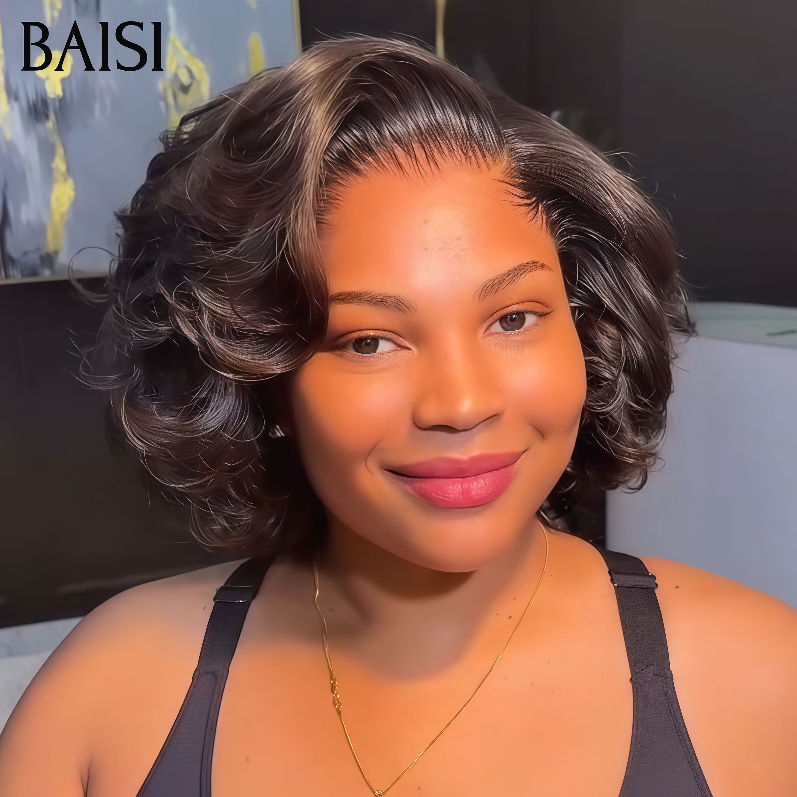 BAISI BLACK FRIDAY PROMO Stocks limités 69€ pixie Perruque egg wave NOIR avec lace frontal en 100% Cheveux Humains