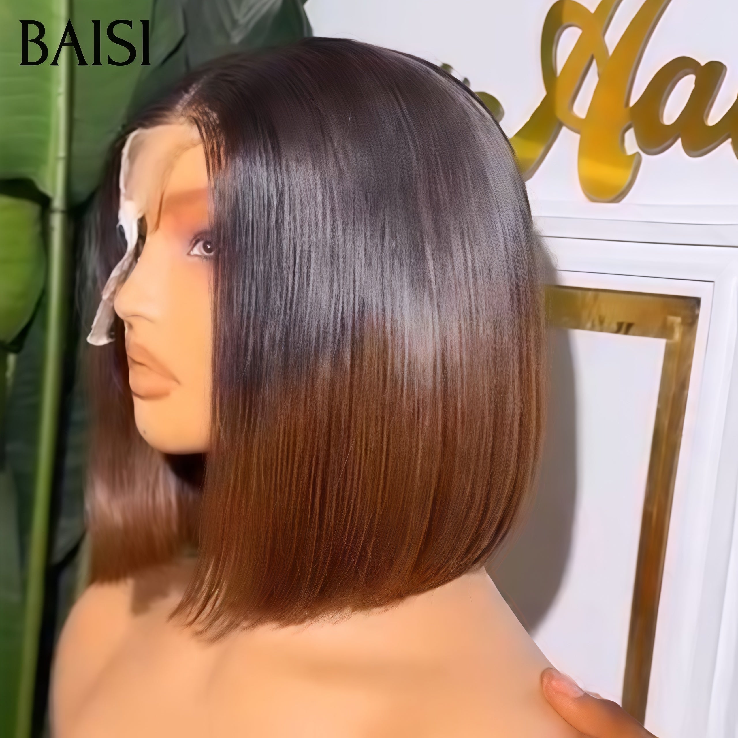 BAISI Achetez 2 perruques minimum au prix d'usine fournisseur Lace 4X4 closure Perruque Carrée En Couleur marron 1BT4# 100% cheveux humains (Pas Besoin de Code)