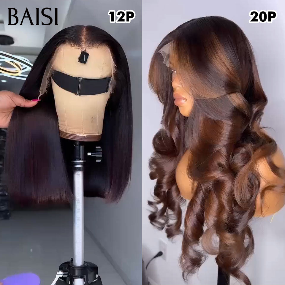 BAISI 2 Perruques 158€ PROMO 13X4 lace frontal Lisse Mixte Miel 20 pouces et Lisse NOIR 12 pouces en 100% cheveux humains