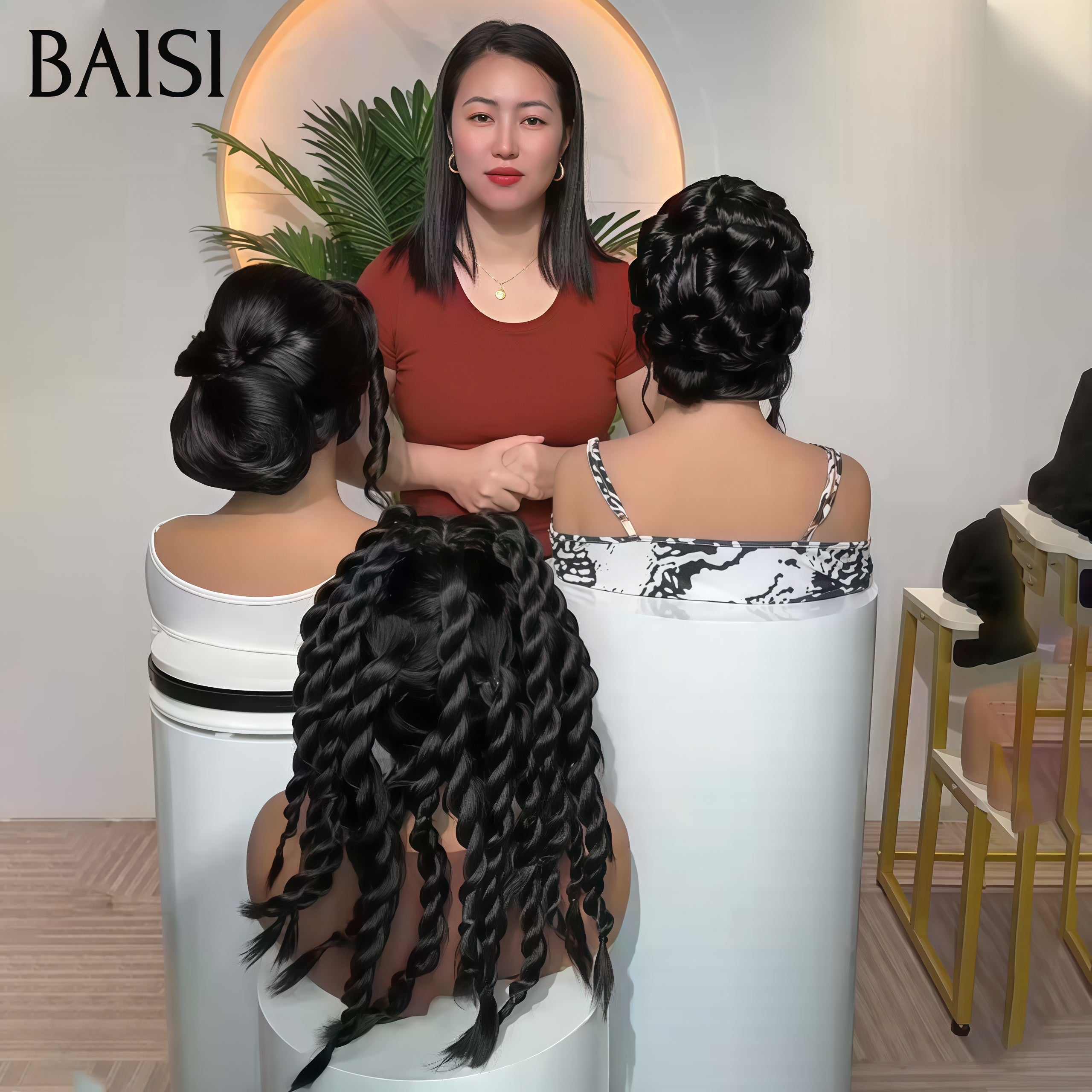 BAISI 13X4 lace frontale avec natte 3 styles différents de perruques personnalisées Prête à porter chignon et personalisation événement spécial