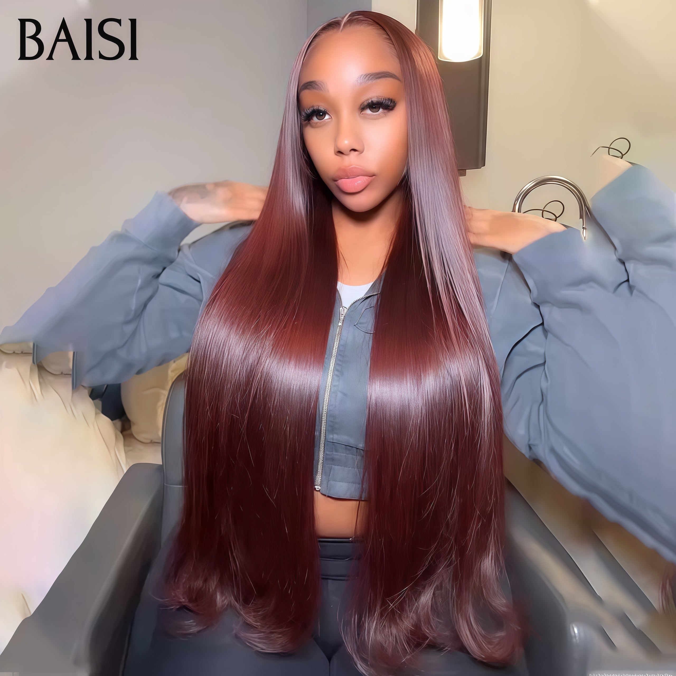 BAISI perruques 160€ 13X4 lace frontal body wave avec frange ou lisse marron 24 pouces en 100% Cheveux Humains BS65