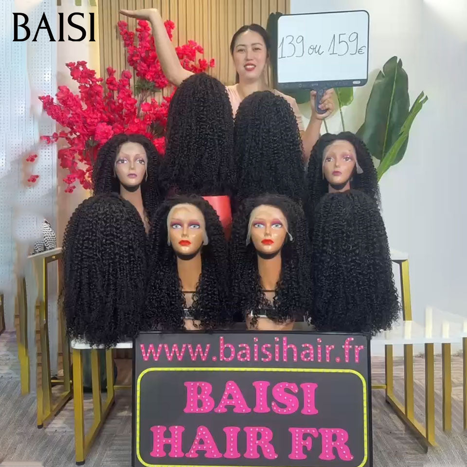 BAISI promotion 13x4 Lace Frontale Perruque curly wave 18 Pouces 139€ Moitié Prix Sans Colle Lace déjà couper Facile à Porter en 100% Cheveux Humains