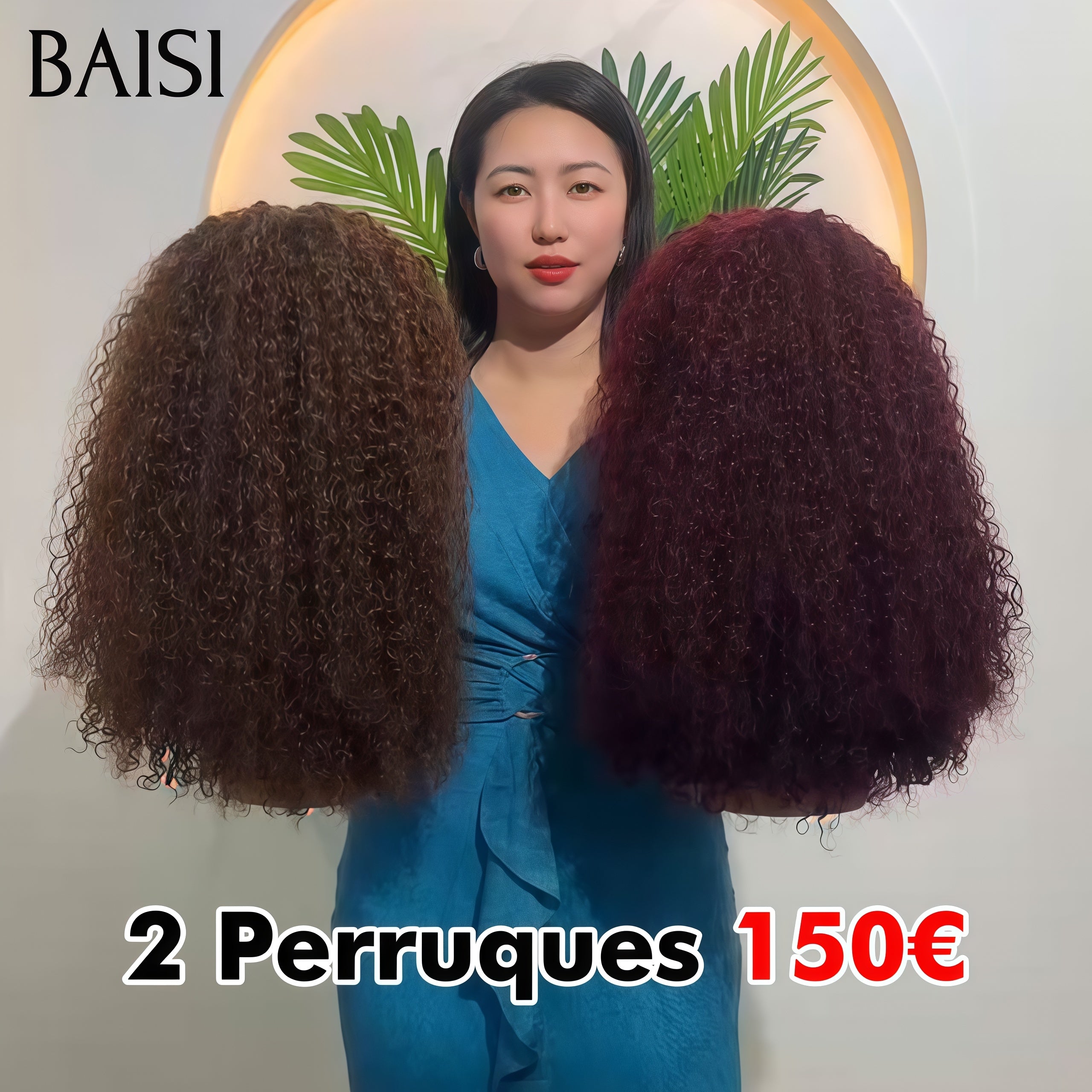 BAISI Flash Offer 2 Perruques 150€ 4x4 Lace closure Perruque 250% de volume water wave en couleur Bordeaux 99J# et Marron 14 Pouces en 100% Cheveux Humains