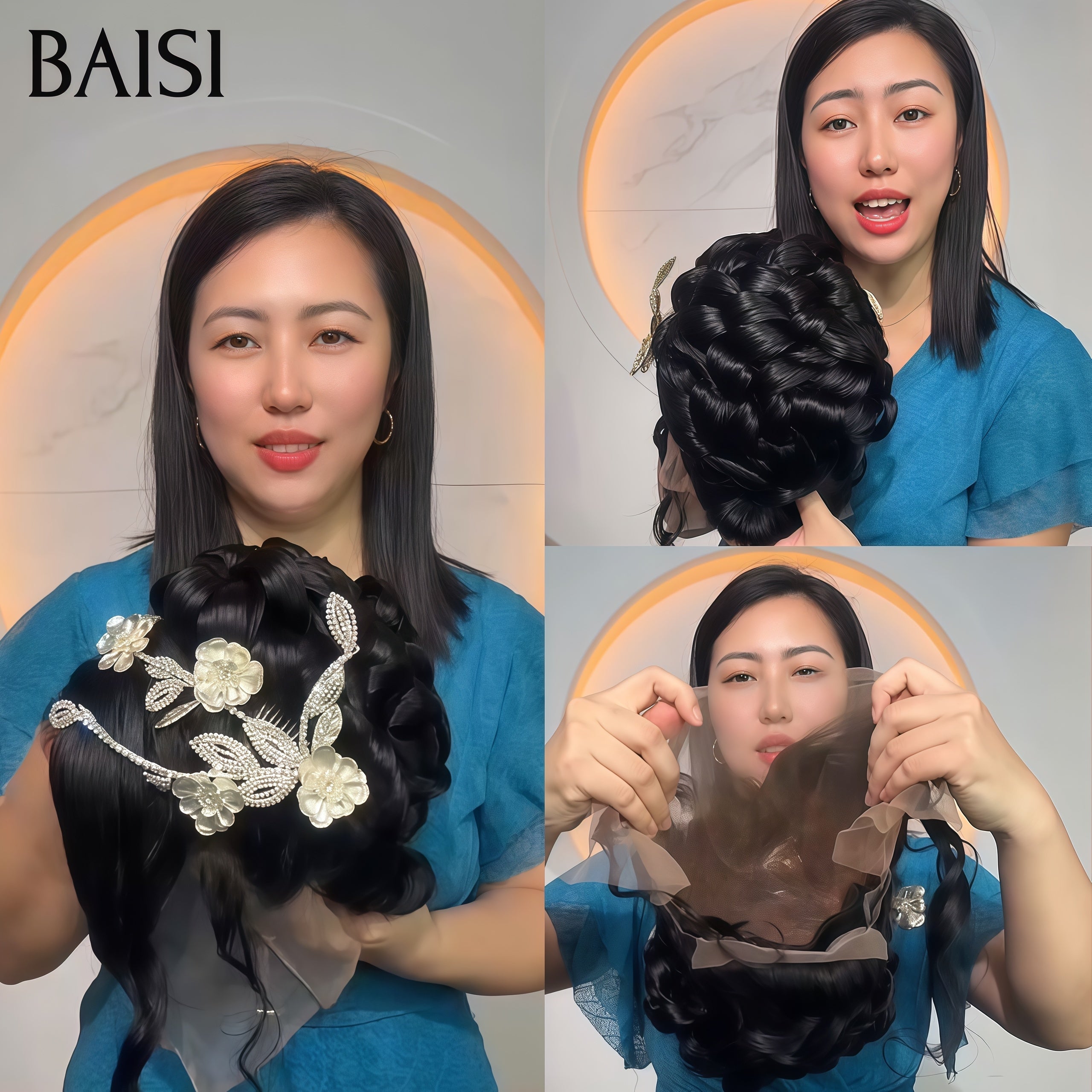 BAISI 13X4 lace frontale Coiffure de luxe Mariage noir Prête à porter chignon et personalisation événement spécial