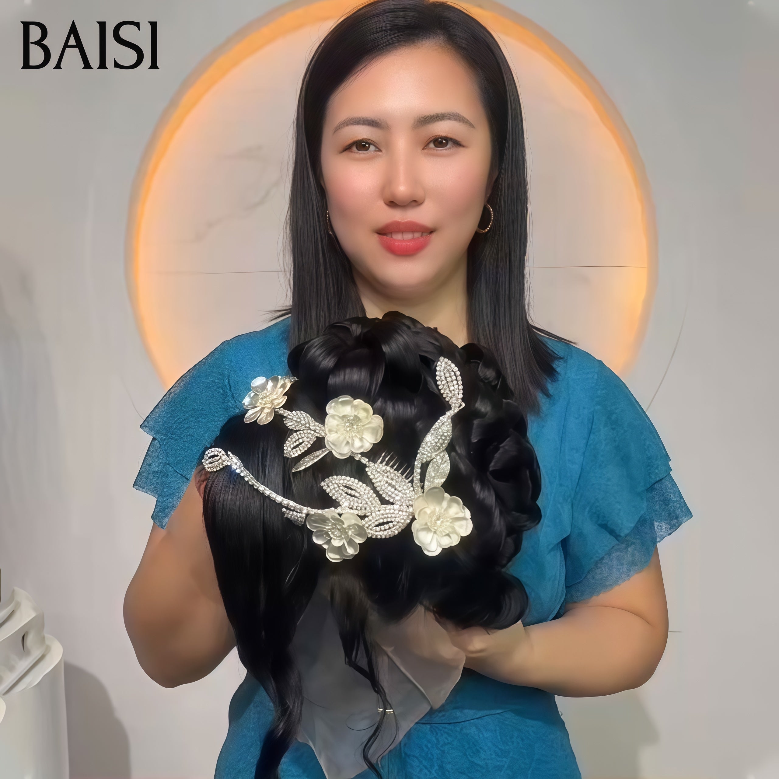 BAISI 13X4 lace frontale Coiffure de luxe Mariage noir Prête à porter chignon et personalisation événement spécial