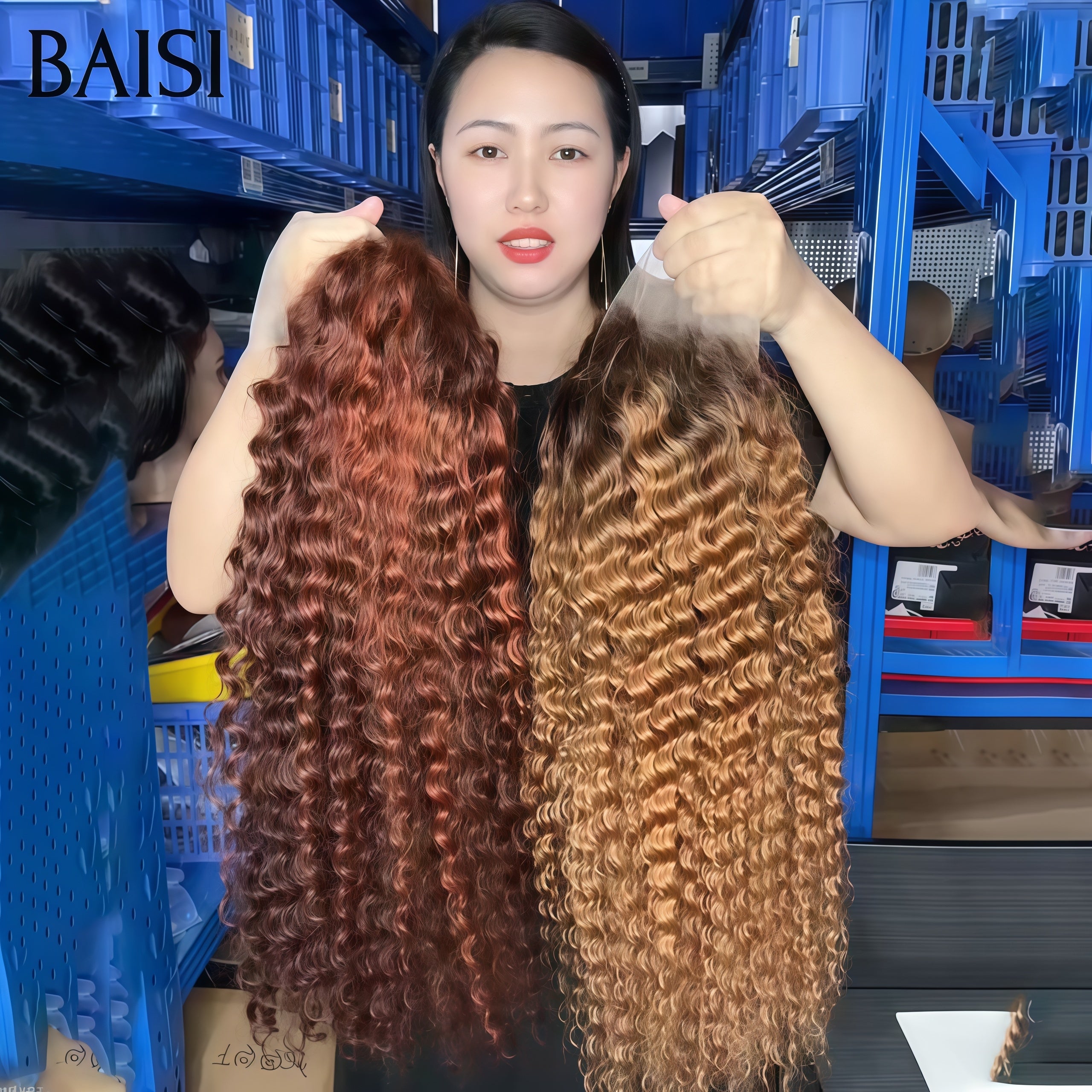 BAISI Promotion Vente en gros 2 perruques 150€ T-patr lace12 Pouces en couleur Marron et Miel 100% vrais cheveux humains
