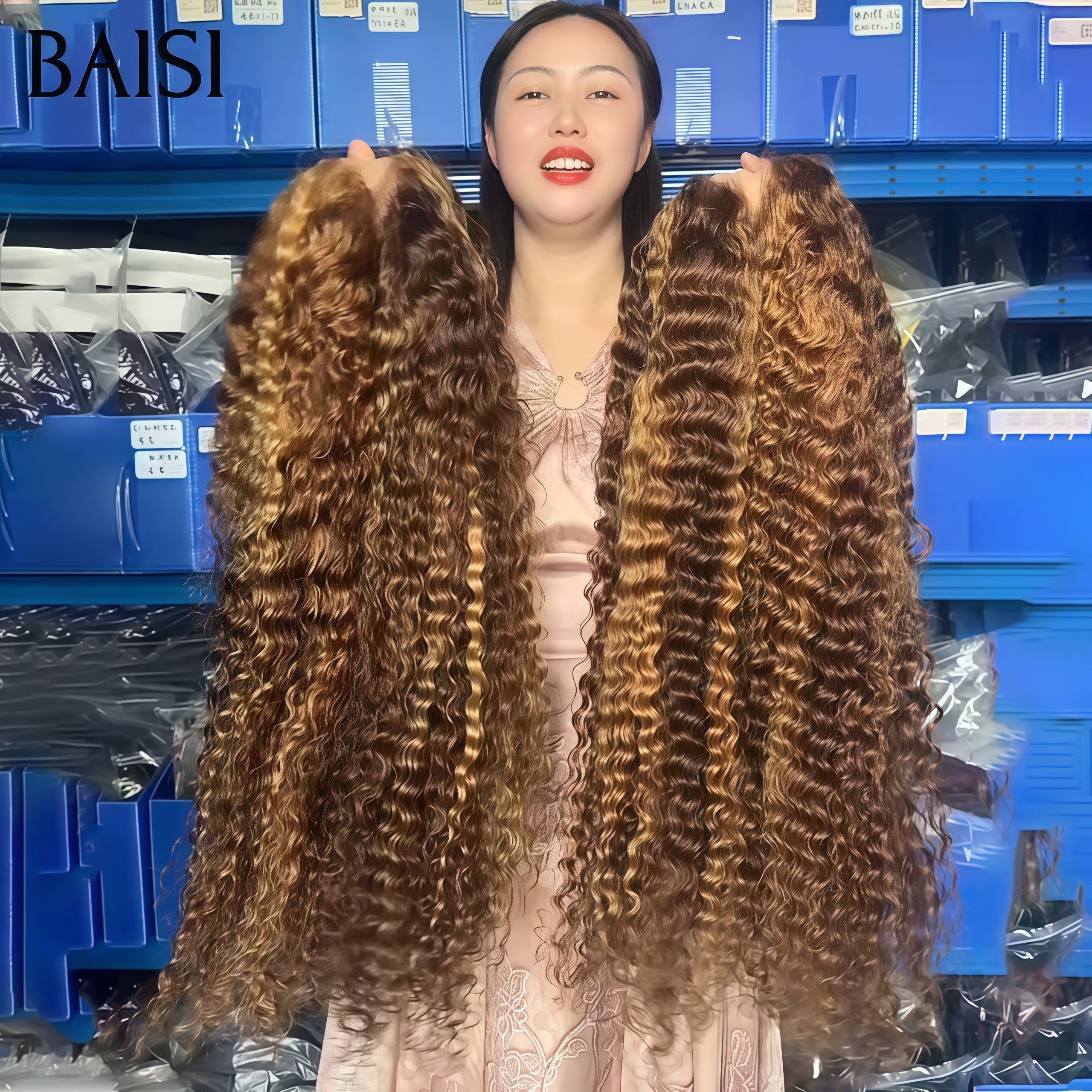 BAISI Perruque pour revendre 13x4 lace frontal deep wave 30 Pouces 200€ marron mixte miel en 100% Cheveux Humains