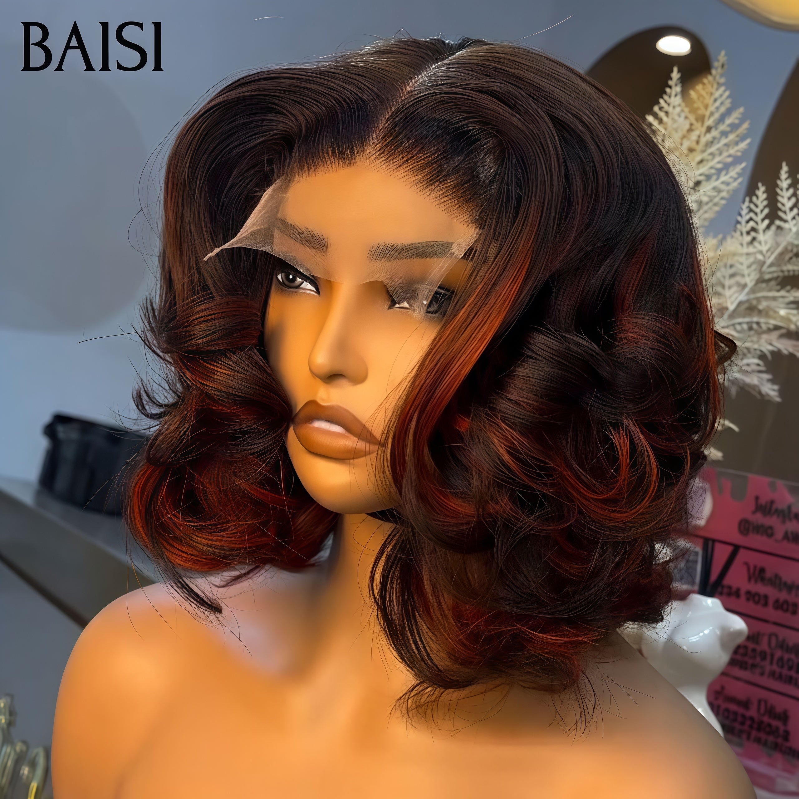 BAISI lace closure 4x4 Perruque Bouclée Egg Wave Bob en Couleurs orange Mixte Marron 76€ 12 Pouces en 100% Cheveux Humains