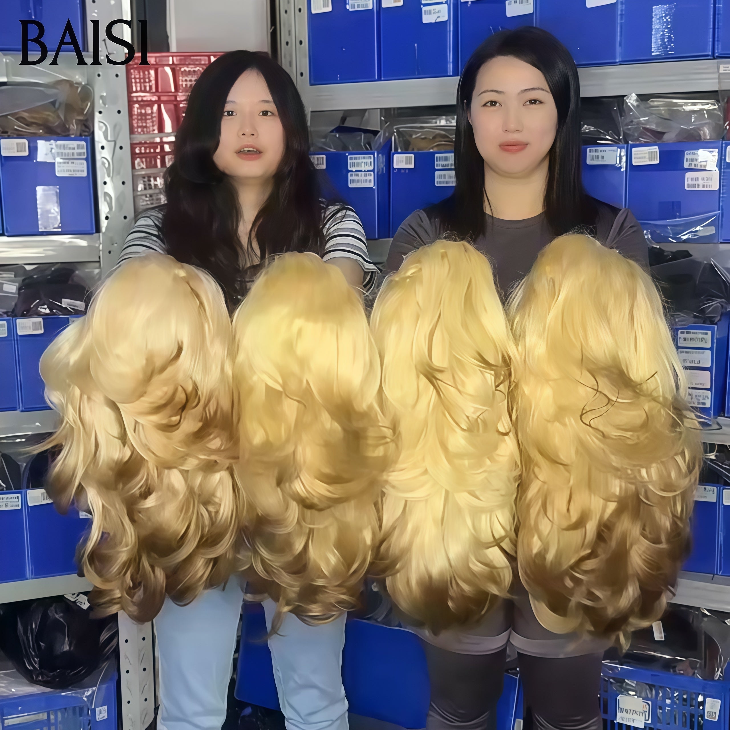 BAISI Collection Poivre et Sel 13X4 lace Perruque Pixie Bouclée egg Wave Couleur blonde Mixte gris comme la video 250% Densité en 100% Cheveux Humains