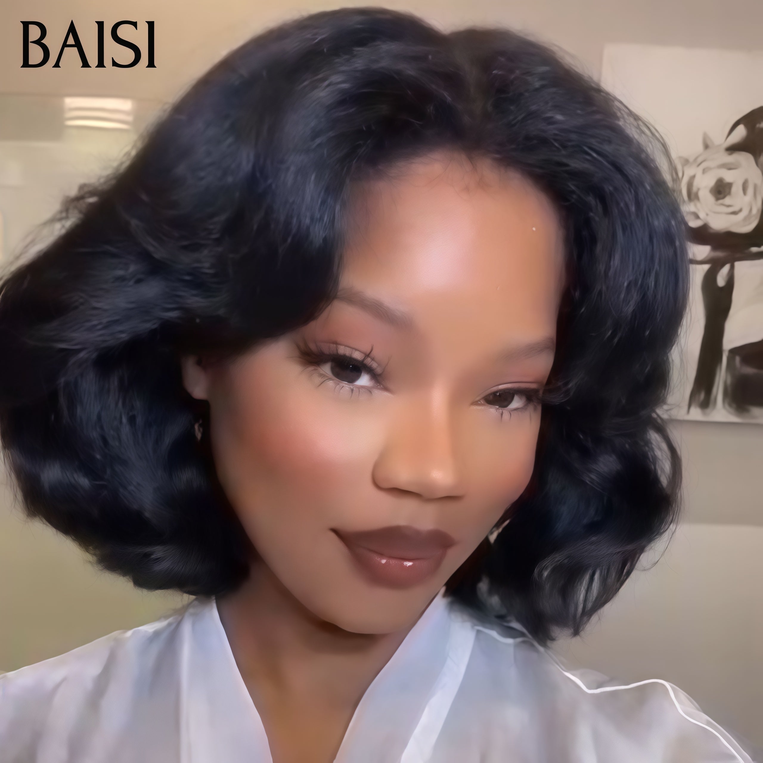 BAISI Perruque 13X4 lace frontal kinky straight BOB 10 Pouces 200% densité noir Moitié Prix 85€en 100% Cheveux Humains MP50