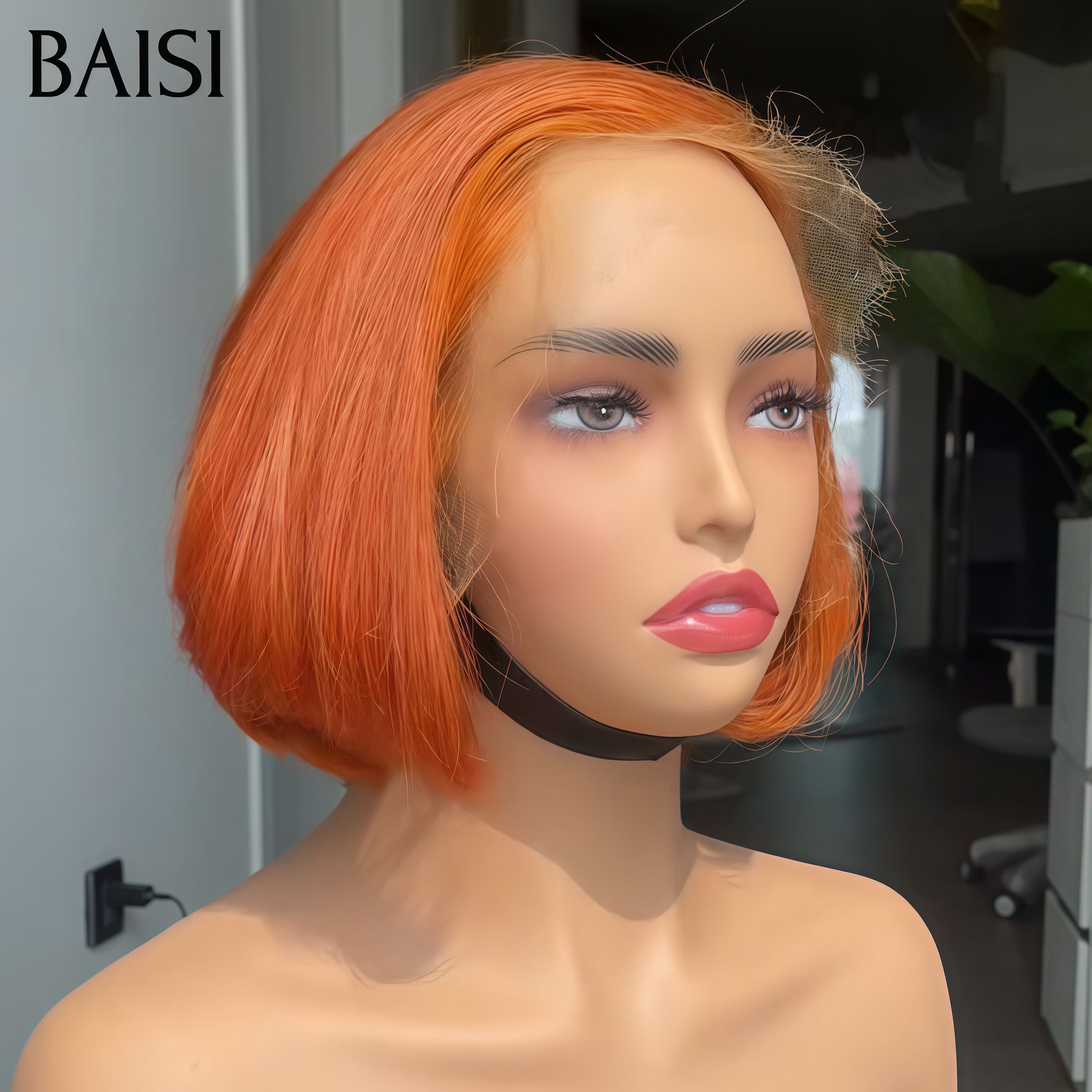 BAISI Perruque Bob Lisse avec lace frontal 8 pouces 59€ couleur orange 350# en 100% Cheveux Humains