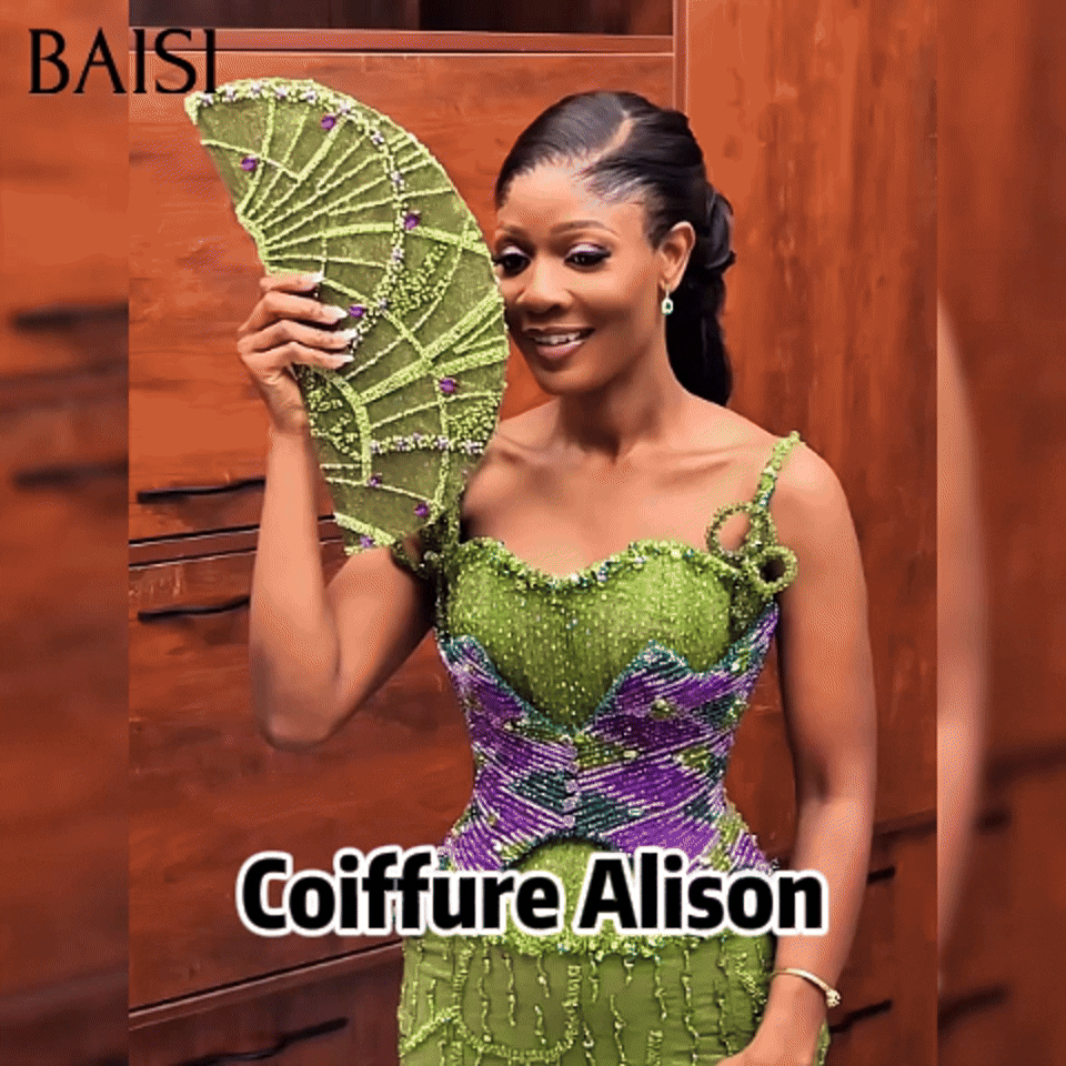 BAISI Coiffure de luxe Alison Perruques Mariage noir Prête à porter chignon et personalisation comme sur la vidéo 100% identique avec lace frontale événement spécial