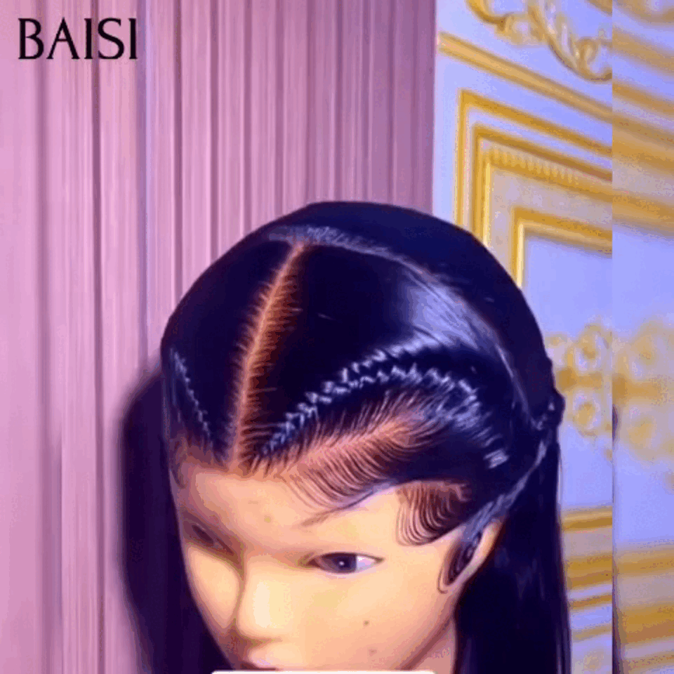 BAISI Promotion 4x4 Lace closure avec natte Perruque noir Lisse 22 Pouces 149€ Coiffage des perruques 100% Cheveux Humains