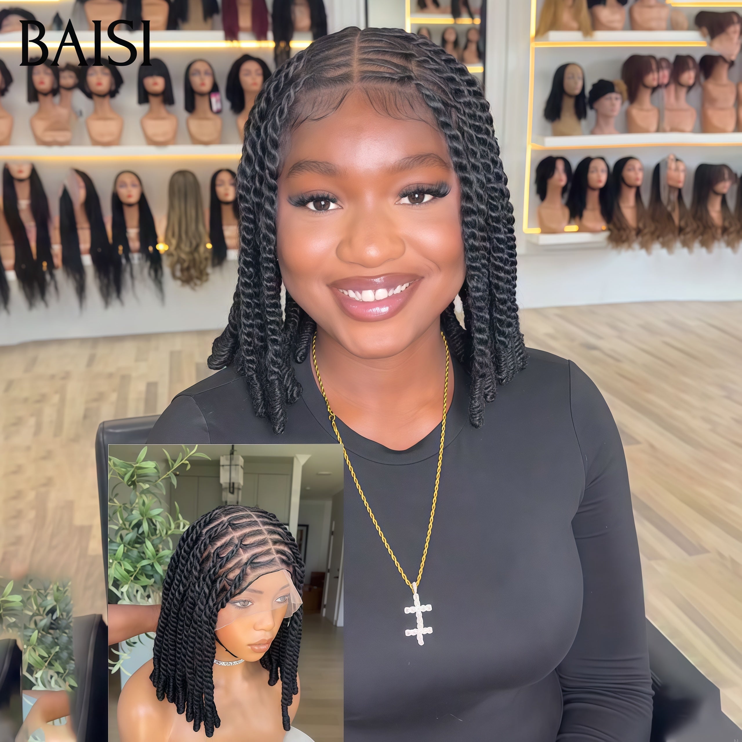 BAISI Full Lace avec Petite Natte 159€ Perruques personnalisées sur mesure Perruque élégante et respirante 100% comme indiqué sur la photo En cheveux humains