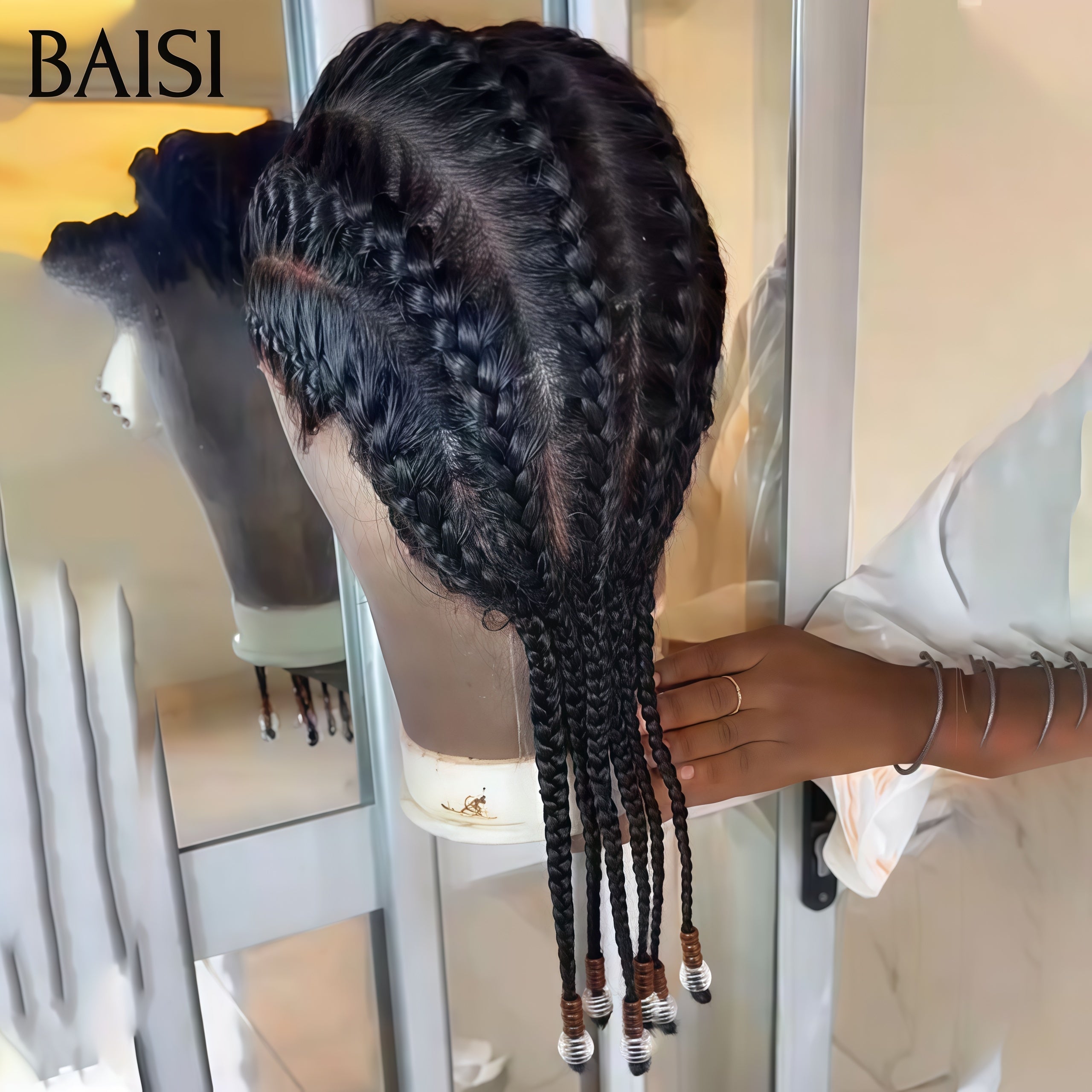BAISI Perruques Full Lace avec coiffure tressée natte Promo 149€ Bob NOIR Élégant et facile à porter 100% comme indiqué sur la photo En cheveux humains