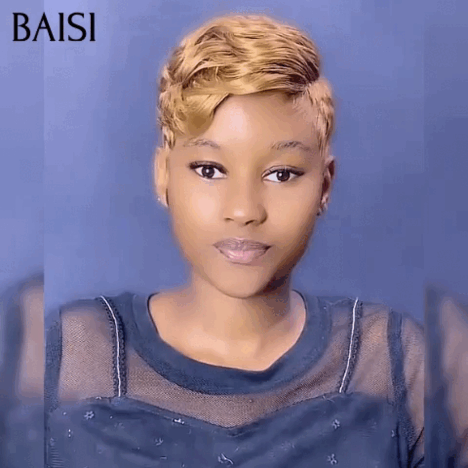 BAISI 13X4 lace frontal finger wave pixie Coiffure Perruque 66€ Miel en 100% Cheveux humains