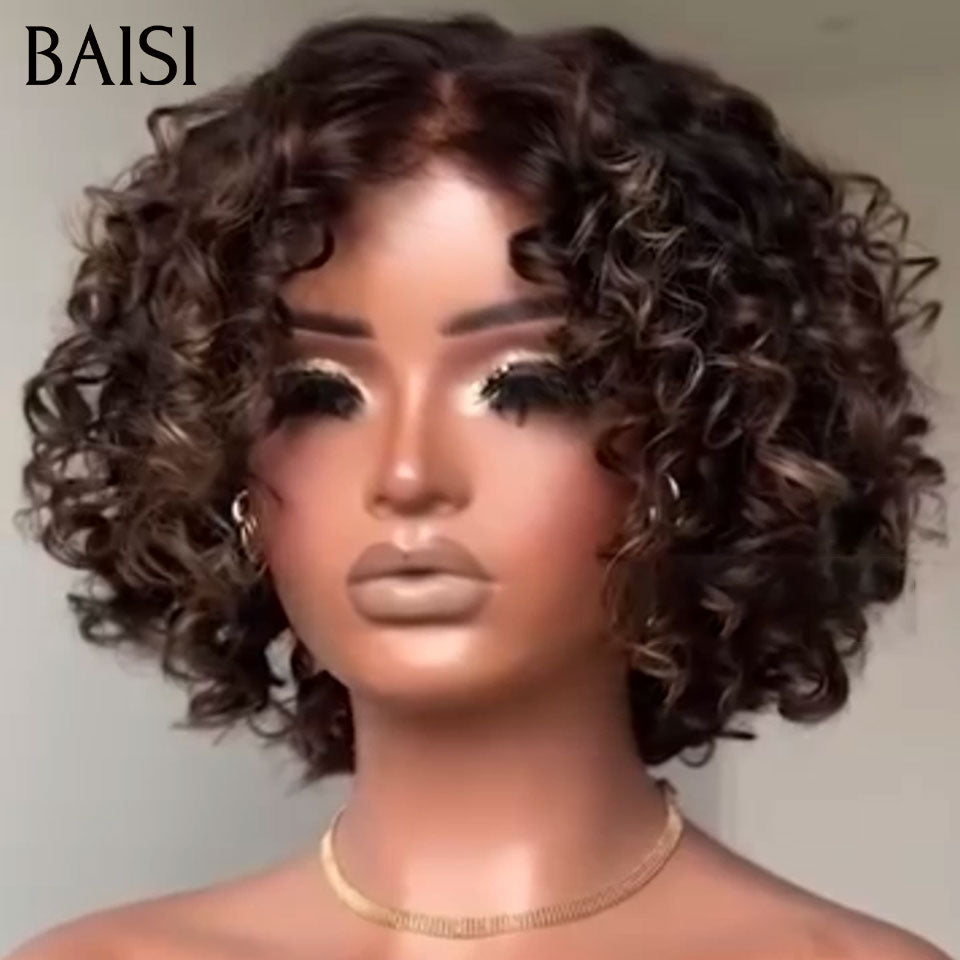 BAISI Perruque Pixie curly wave NOIR Mixte Miel 66€ Fabriqué à la Machine En 100% Cheveux Humains BS30