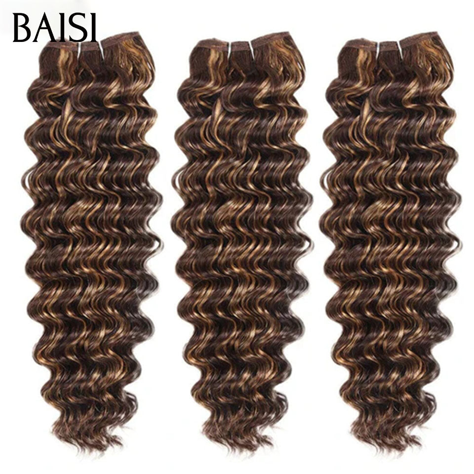 BAISI 12A Tissage Mèche 3 boules Marron Mixte Miel 4/27# En 100% Cheveux Humains deep Wave