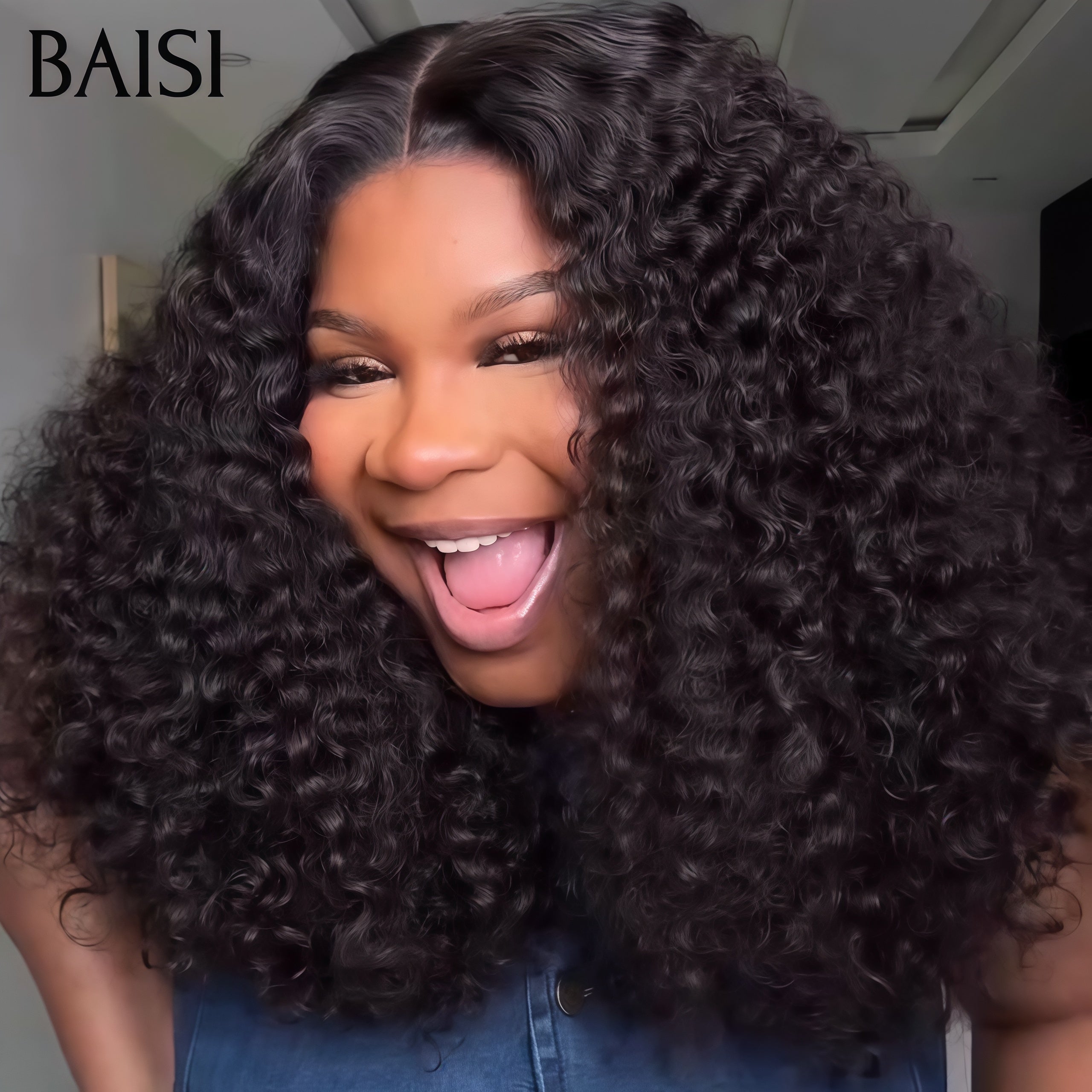 BAISI 4x4 Lace closure Perruque water wave NOIR 12 Pouces 99€ 300%densité 100% Cheveux Humains