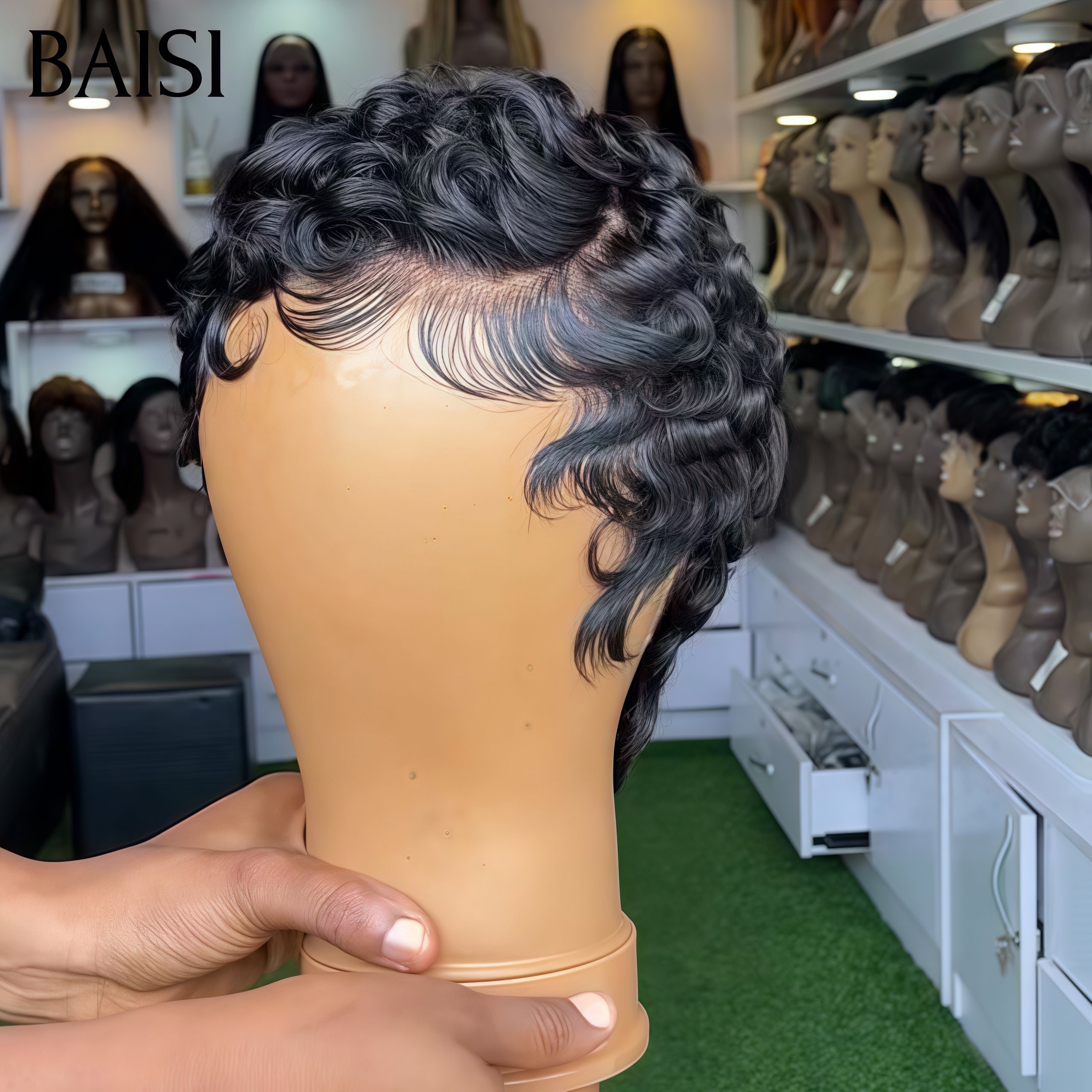 BAISI 13x4 lace frontal perruque chioma pixie finger wave ou 3 Perruques 139€ 13X4 pixie 2 Couleurs en 100% Cheveux Humains FR38