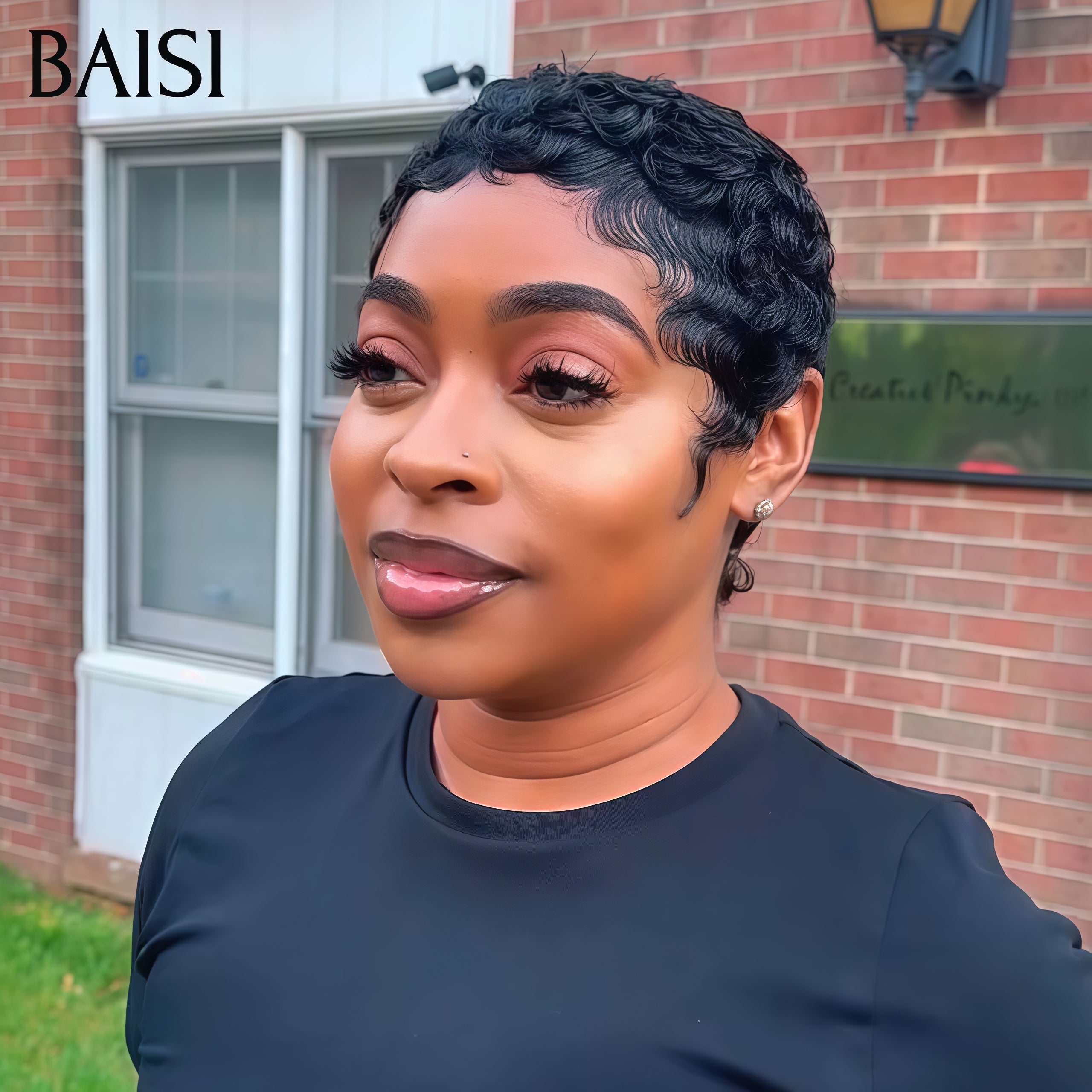 BAISI Pixie perruque chioma finger wave NOIR Avec Frontale 55€ ou En 4 Couleur #4#27 et orange et 99J et noir 160€ sans colle sans lace en 100% Cheveux Humains