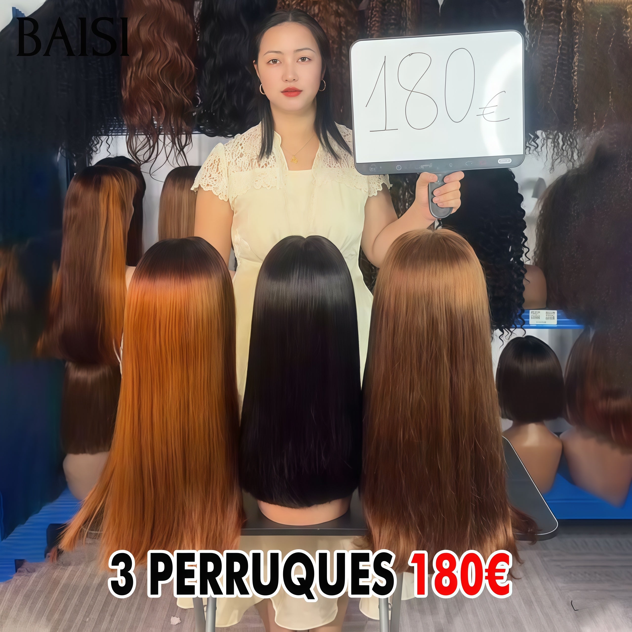 BAISI 3 Perruques 180€ promotion 13x4 Lace frontal Bob Lisse 3 couleurs en 100% Cheveux Humains