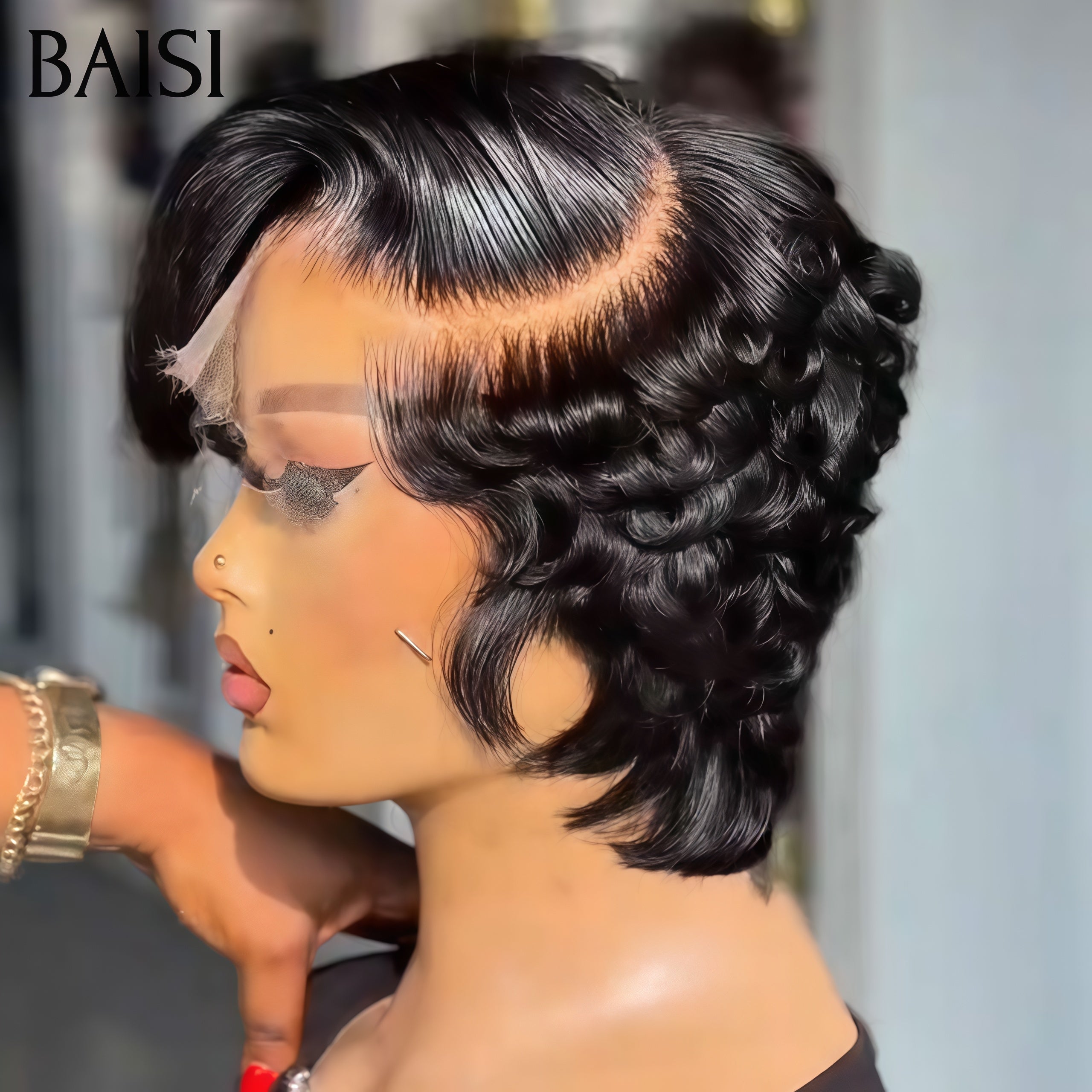 BAISI Perruque Nouvelle arrivée 55€ Avec Frontale 13x4 lace Pixie petite coupe NOIR en France En 100% Cheveux Humains