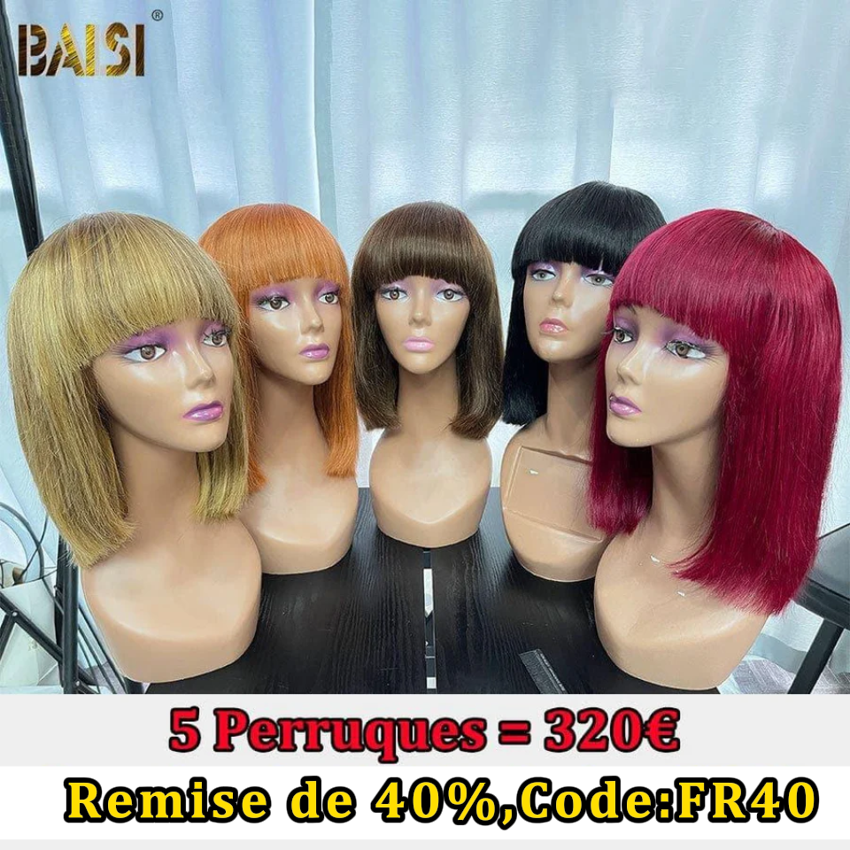 BAISI Achetez 1 + 1 Gratuite = 149€ Bob avec Frange Lisse et egg wave ou HAIR FR Lot de 5 Perruques Chinoise en Couleur à 400€ en 100% Vrais Cheveux Humains
