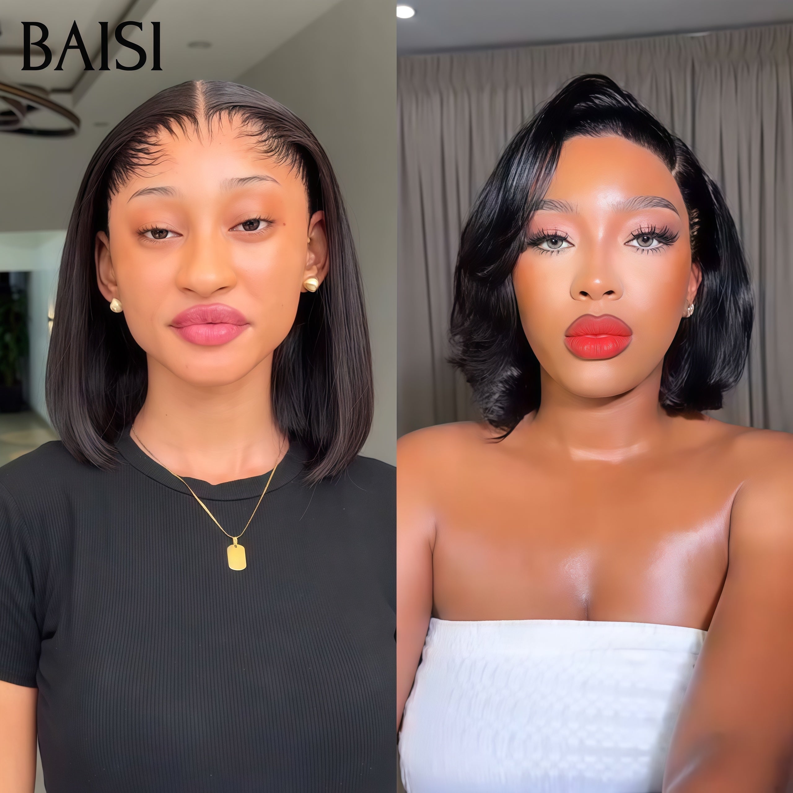 BAISI vente flash 2 perruques 119€ 4x4 lace closure 10 Pouces Body wave et Lisse en 100% vrais cheveux humains Code: VIP100