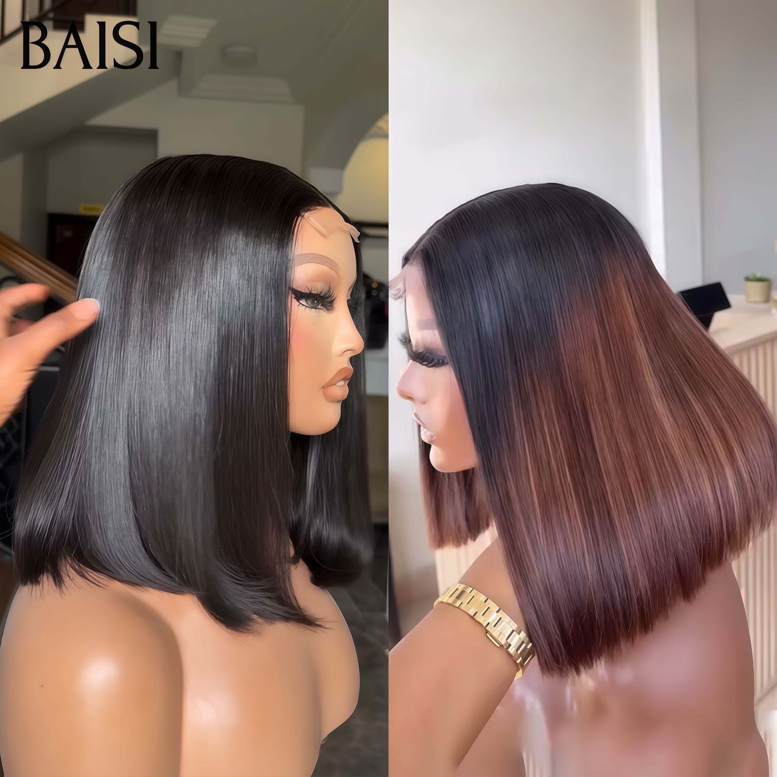 BAISI HAIR FR 2 Perruques en Gros 139€ 4x4 lace closure Lisse BOB 10 Pouces ou Lot De 3 Perruques En Couleur Orange 450€ En 100% Cheveux Humains