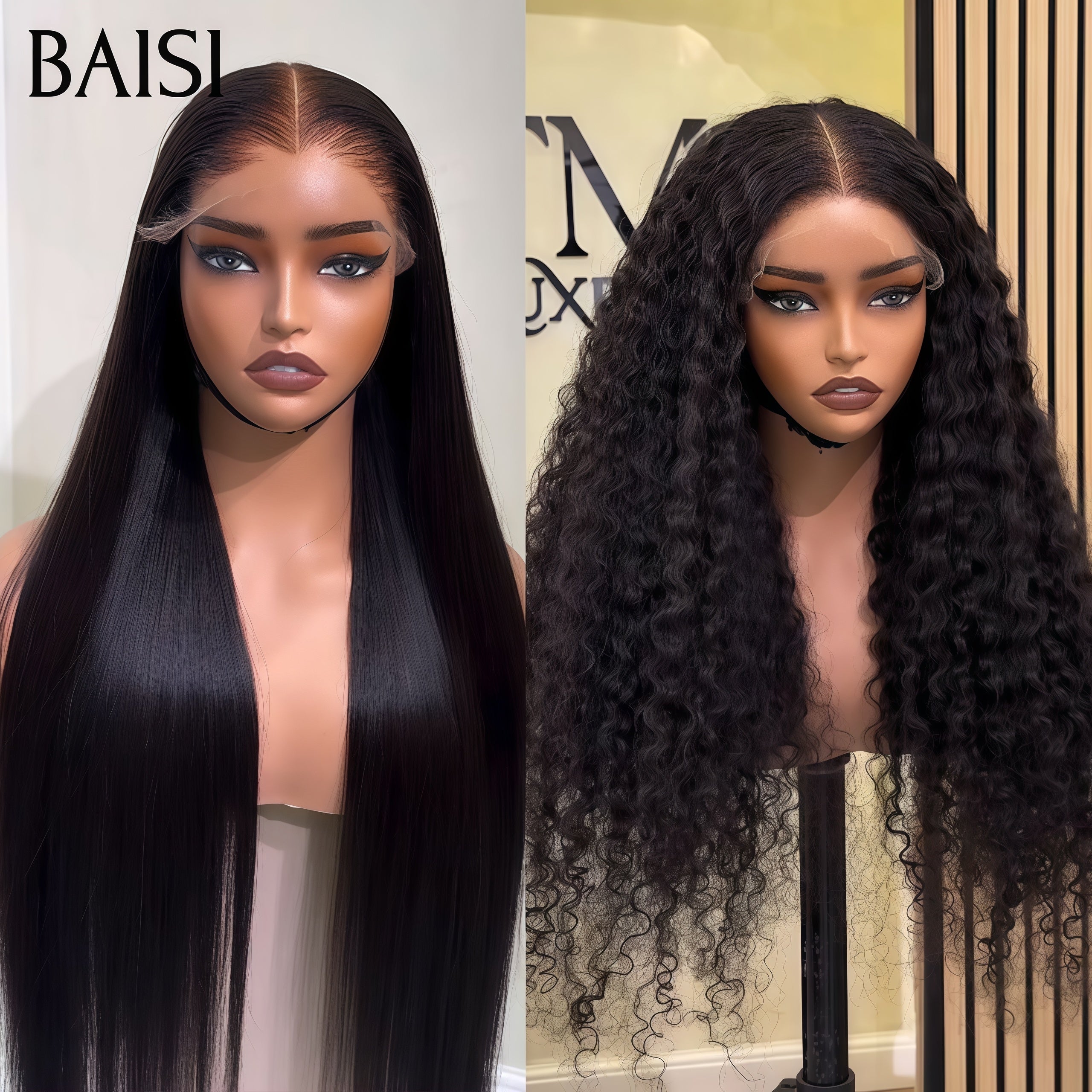 BAISI Achetez 1 +1 Gratuite= 279€ 13X4 lace frontal curly wave 22 pouces et 4x4 lace closure lisse 32 pouces en 100% vrais cheveux humains