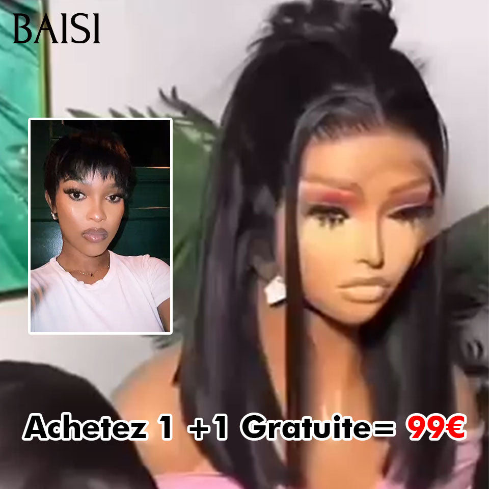 BAISI HAIR FR Achetez 1 +1 Gratuite= 99€ 13X4 lace frontal Lisse 12 Pouces et pixie Lisse ou 2 Coupes Chinoise Noir Plus Mixte 130€ En 100% Cheveux Humains