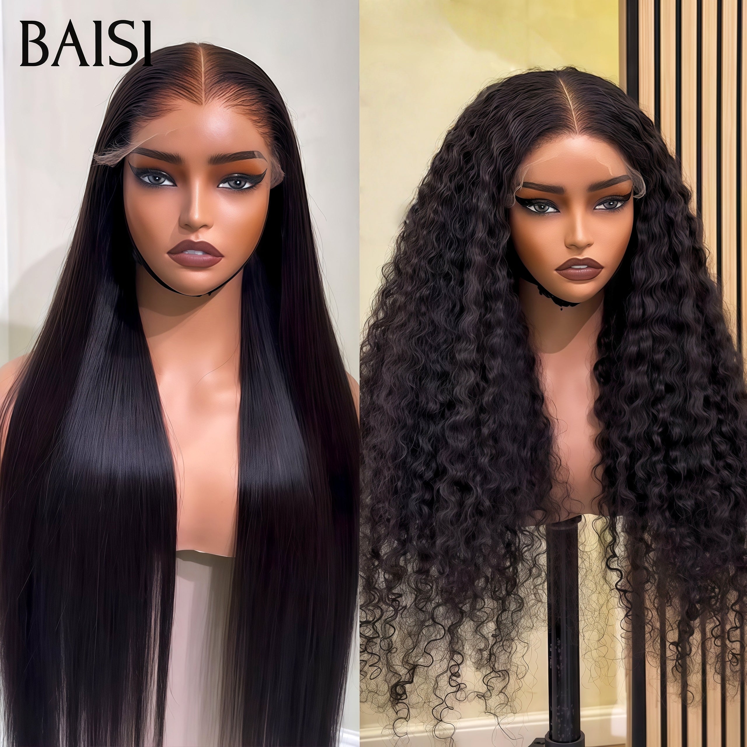BAISI Achetez 1 +1 Gratuite 13X4 lace frontal curly wave 22 pouces et 4x4 lace closure lisse 32 pouces en 100% vrais cheveux humains