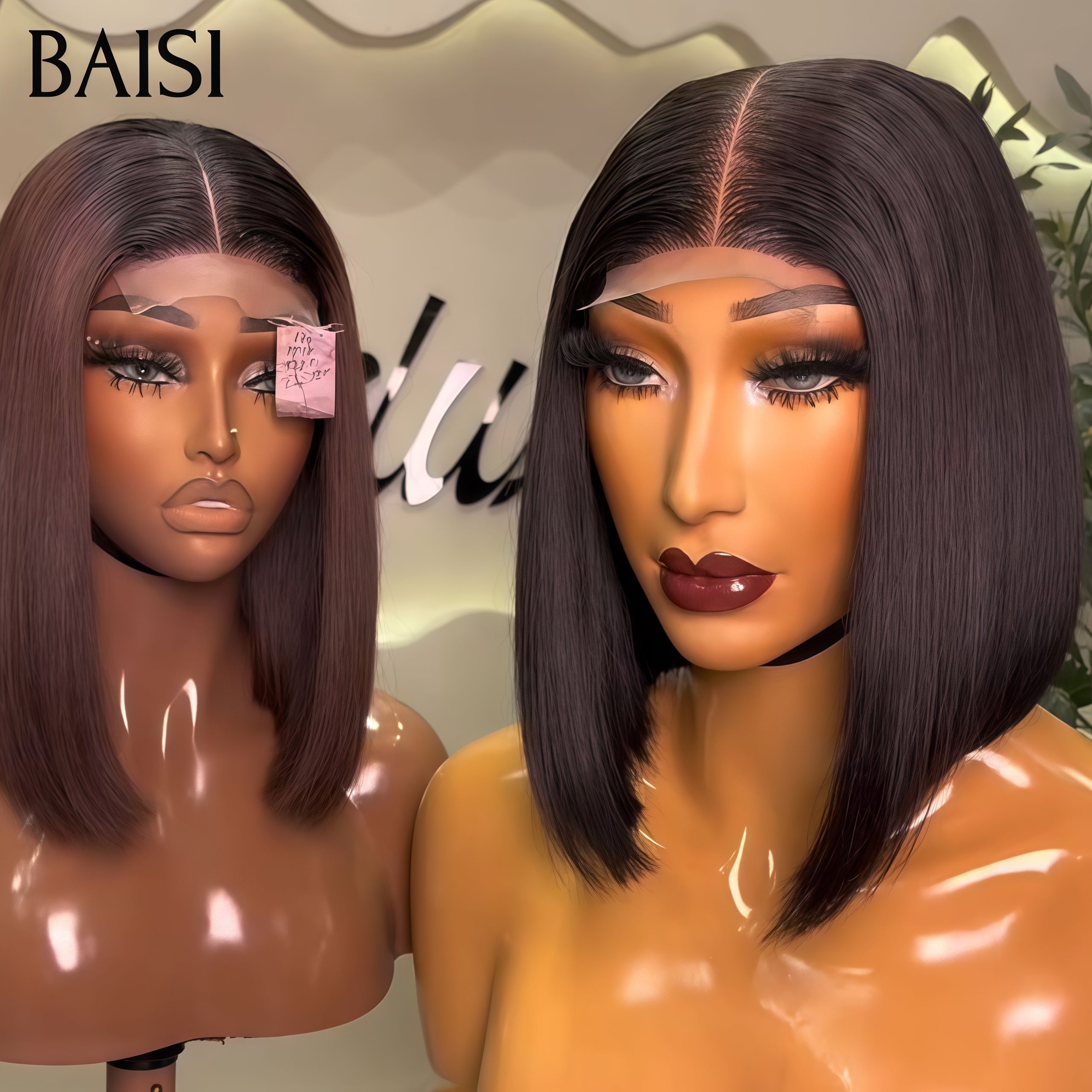 BAISI PROMO 2 Perruques 129€ 4X4 lace closure Lisse bob marron et noir Moitié Prix e en 100% cheveux humains