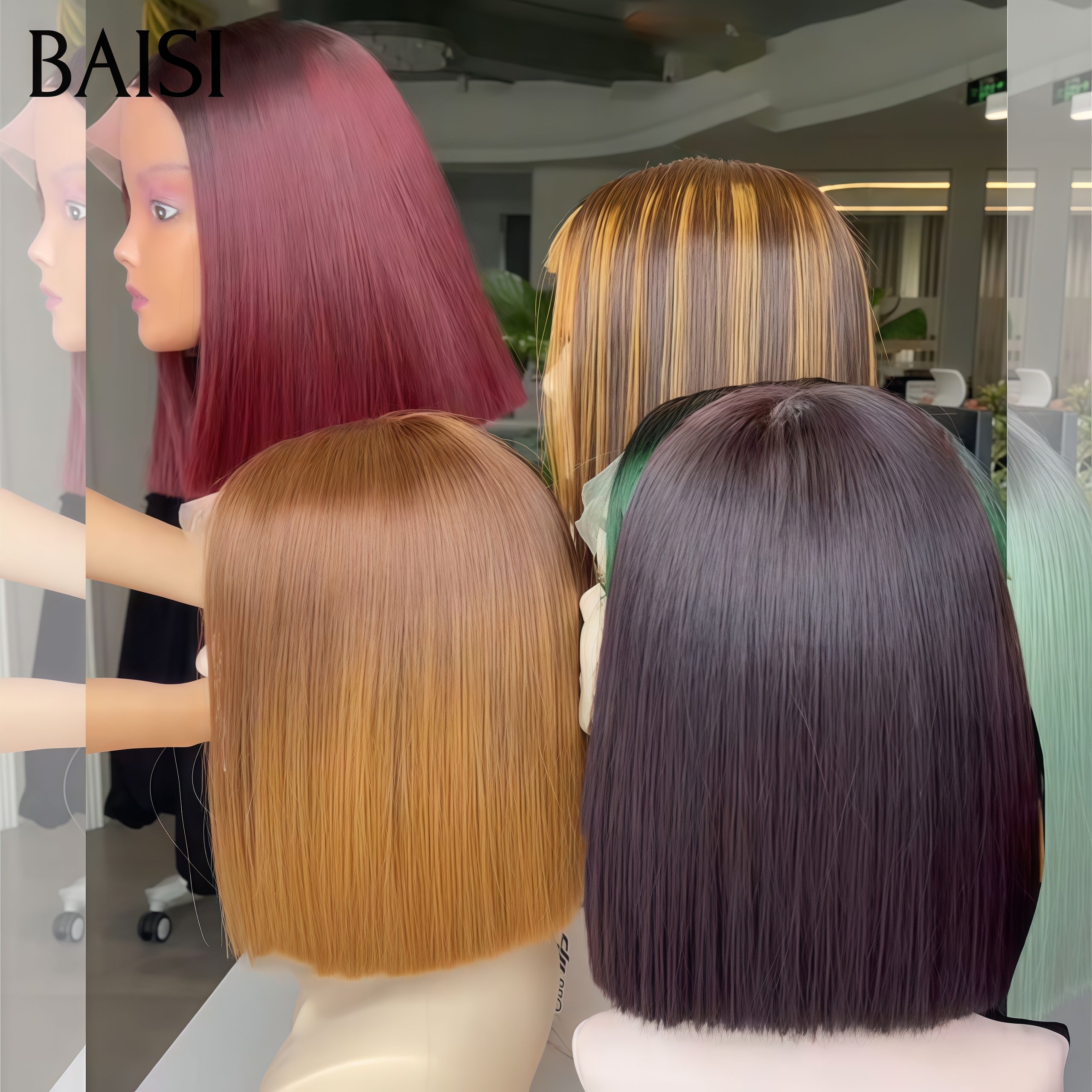 BAISI Offre spéciale 4 perruques 208€ 4 couleurs différentes Noir+Miel+Bordeaux+Mixte 8 pouces en 100% vrais cheveux humains BS120