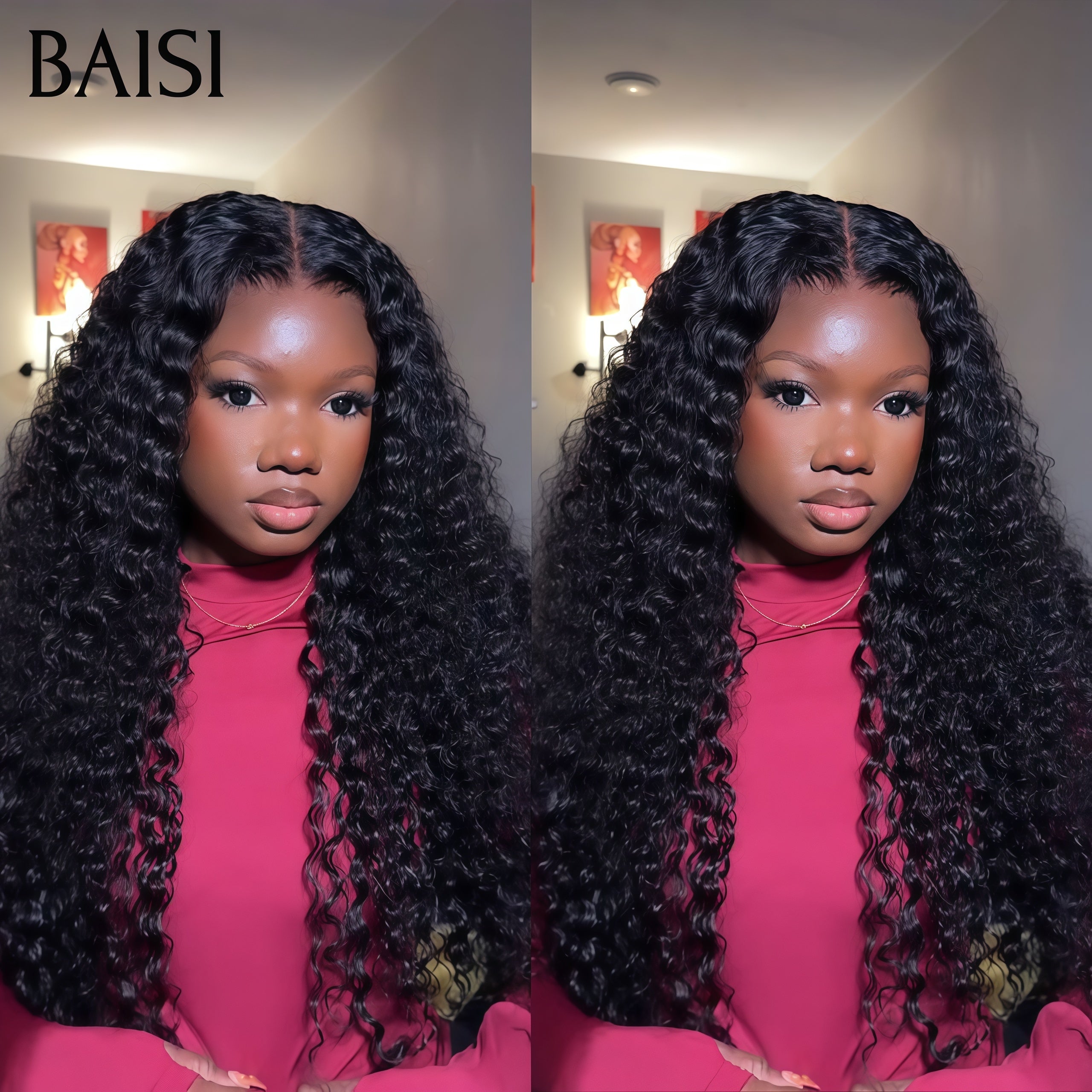 BAISI 13x4 Frontal Perruque curly Wave Sans colle & prêt à porter En Promo En 100% Raw Hair