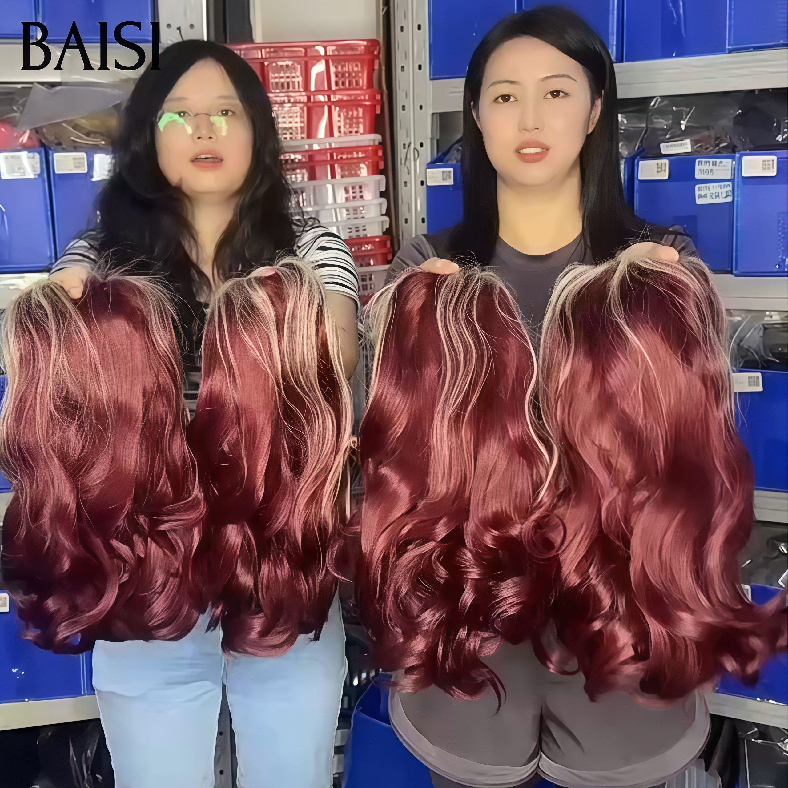 BAISI 13X4 lace frontal Perruque Bouclée Egg Wave 16 Pouces 119€ Moitié Prix en couleur rose Mixte blonde En 100% Cheveux Humains