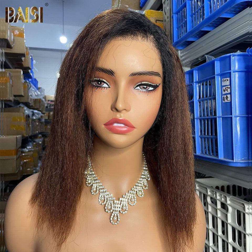 BAISI Achetez 2 perruques minimum au prix d'usine fournisseur Perruque Kinky Straight Noir Marron 1BT4# Sans Colle Lace déjà couper Facile à Porter en 100% Cheveux Humains (Pas Besoin de Code)