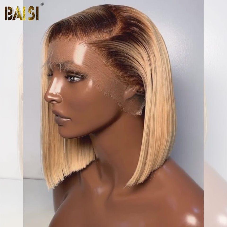 BAISI 13X4 frontal perruque bob lisse en couleur #4#613 en 100% vrais cheveux humains B