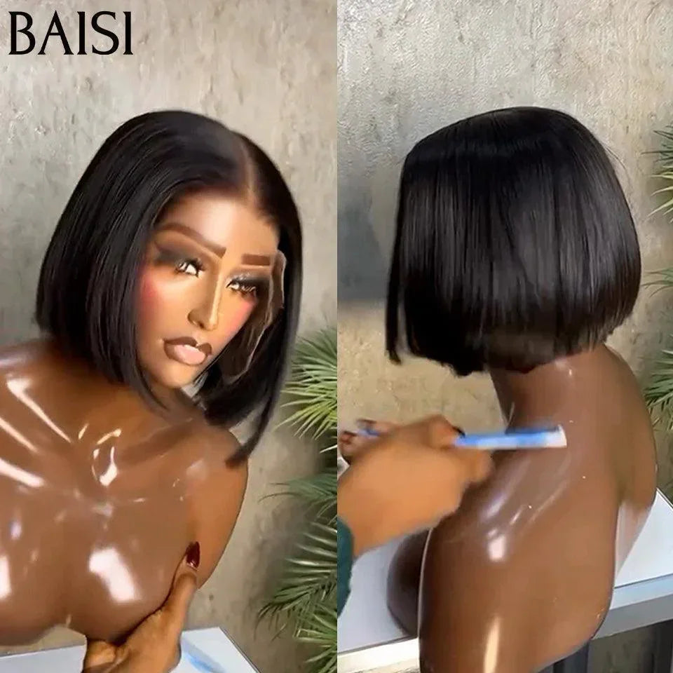 BAISI Grande Promo 13x4 Frontale Lace Perruque BOB Noir Lisse 10 Pouce 79€ En 100% Cheveux Humains B