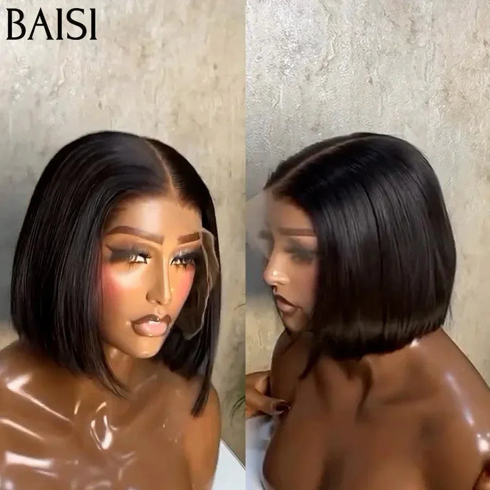 BAISI Grande Promo 13x4 Frontale Lace Perruque BOB Noir Lisse 10 Pouce 79€ En 100% Cheveux Humains B