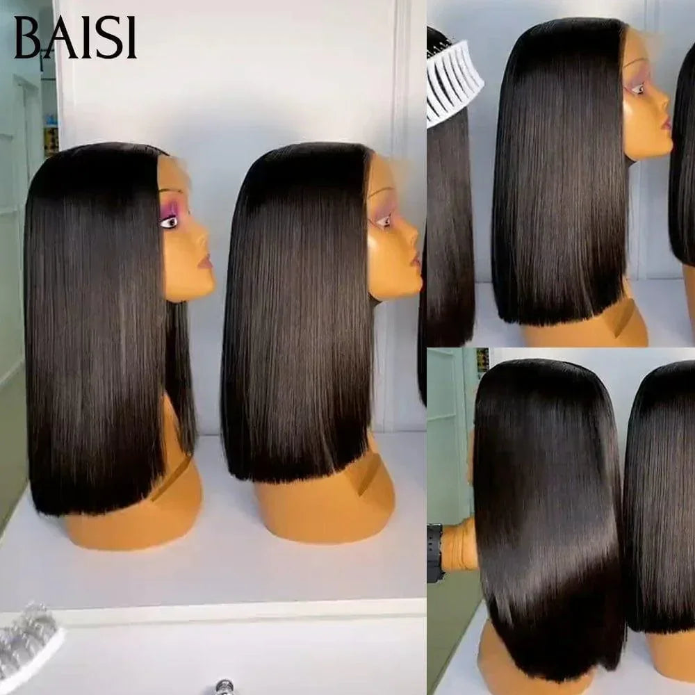 BAISI 13X4 Perruques cheveux sans Colle 100% RAW HAIR Lisse bob 200% densité B